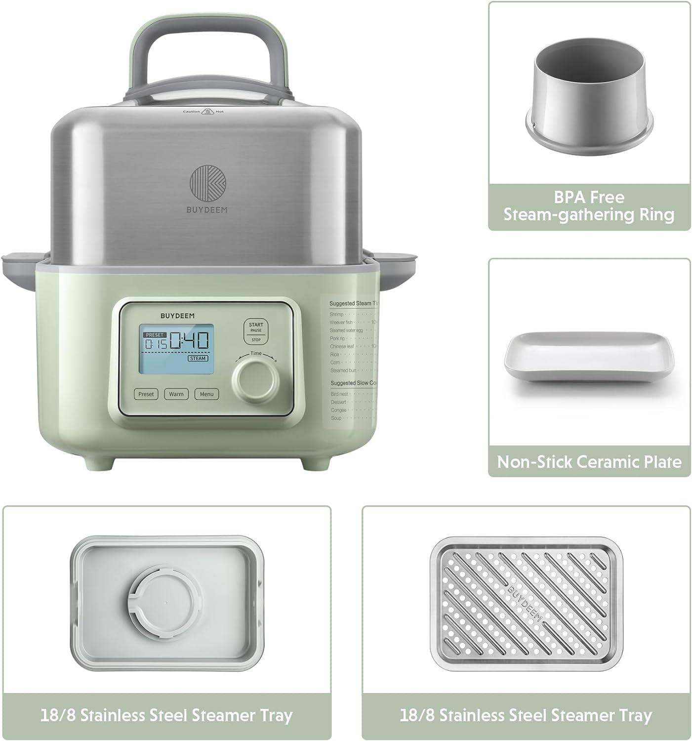 image:imageBUYDEEM A501 Stackable Double Tier for Electric Food Steamer with 188 Stainless Steel Tray amp Handles Suitable for G563 OneTouch Vegetable Food Steamer 11 4 InchG553 5 quart