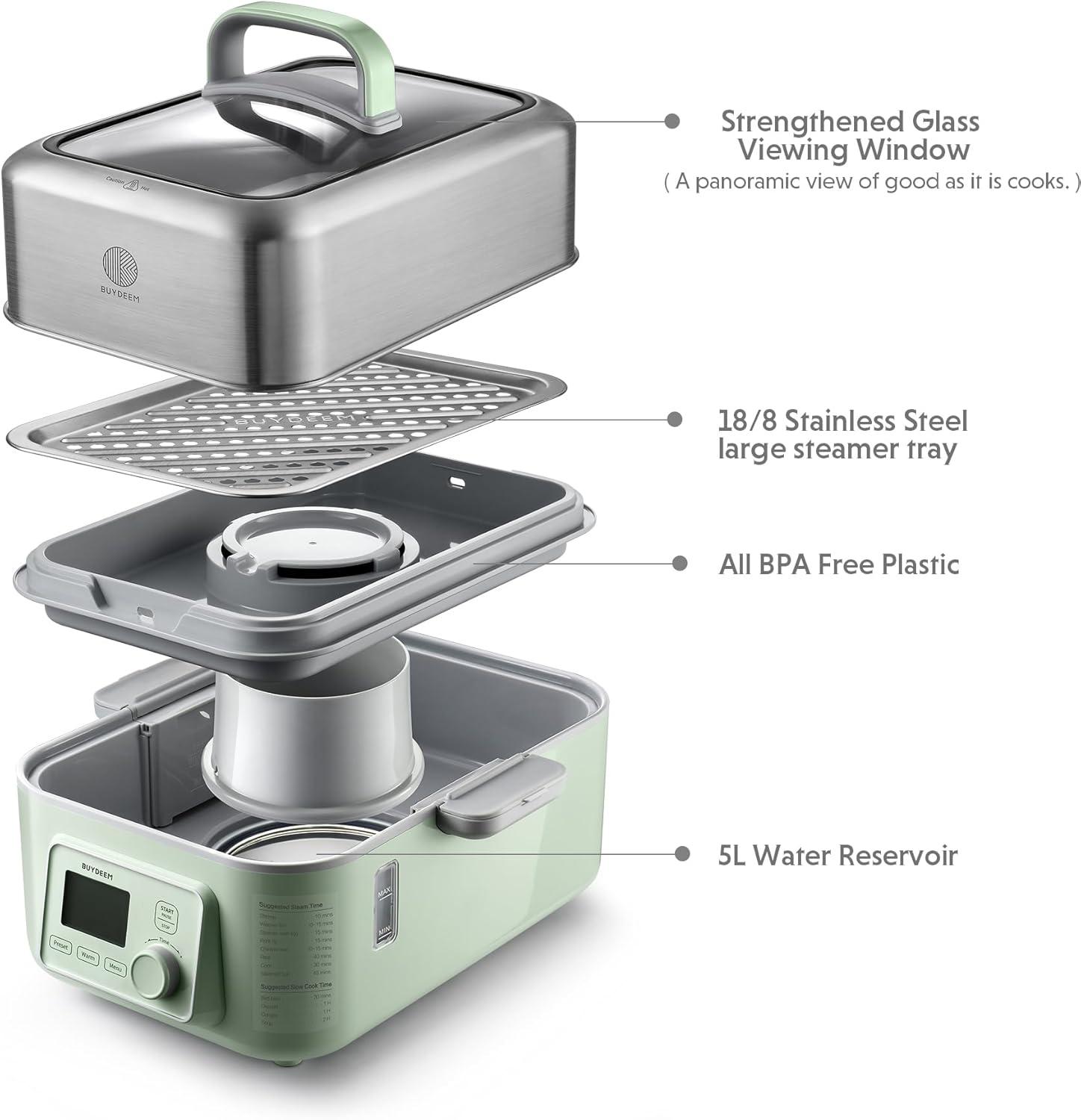 image:imageBUYDEEM A501 Stackable Double Tier for Electric Food Steamer with 188 Stainless Steel Tray amp Handles Suitable for G563 OneTouch Vegetable Food Steamer 11 4 InchG553 5 quart