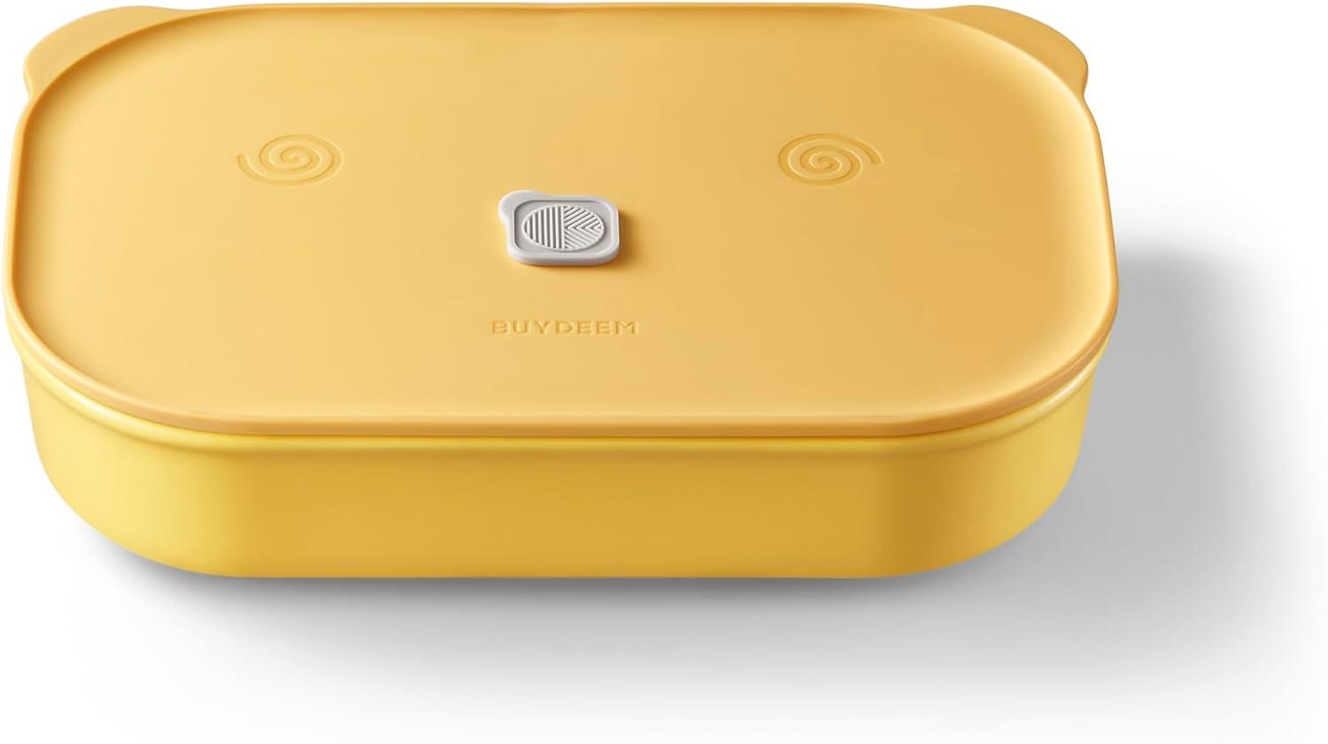 image:imageBUYDEEM Ceramic Food Storage Container with Airtight Lid 17 oz Bento Lunch with Airlock Lid Stackable Bento Box Microwaveable Reusable and Dishwasher Safe for Office Work and Travel Cozy GreenishMellow Yellow
