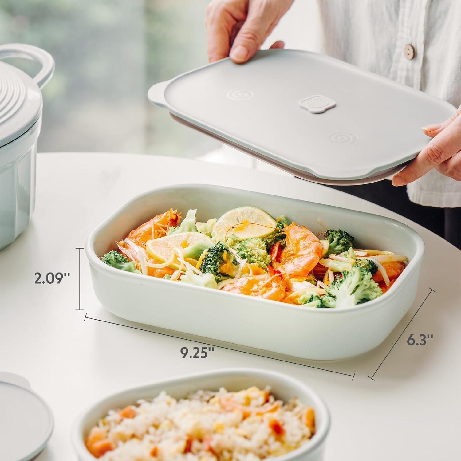 image:imageBUYDEEM Ceramic Food Storage Container with Airtight Lid 17 oz Bento Lunch with Airlock Lid Stackable Bento Box Microwaveable Reusable and Dishwasher Safe for Office Work and Travel Cozy GreenishMellow Yellow
