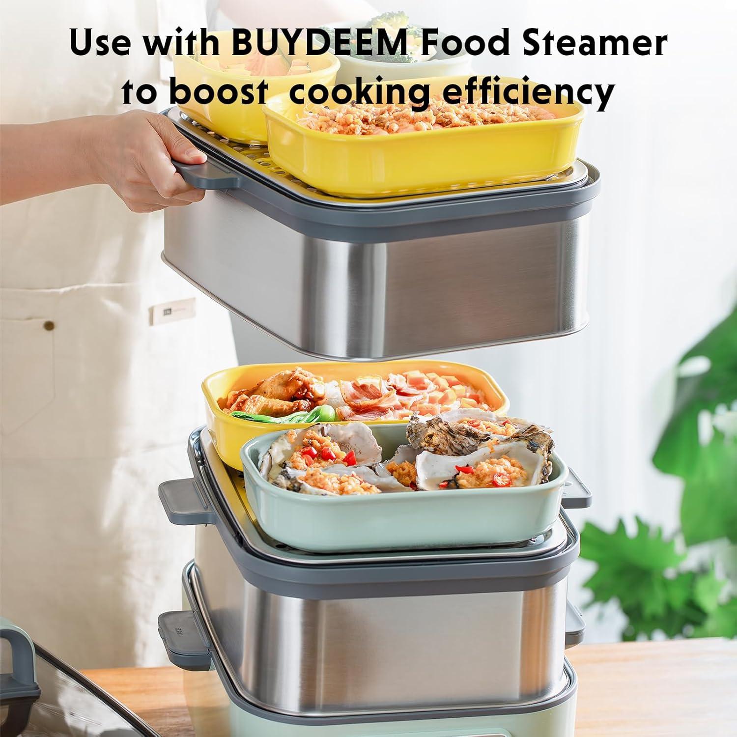 image:imageBUYDEEM Ceramic Food Storage Container with Airtight Lid 17 oz Bento Lunch with Airlock Lid Stackable Bento Box Microwaveable Reusable and Dishwasher Safe for Office Work and Travel Cozy GreenishMellow Yellow
