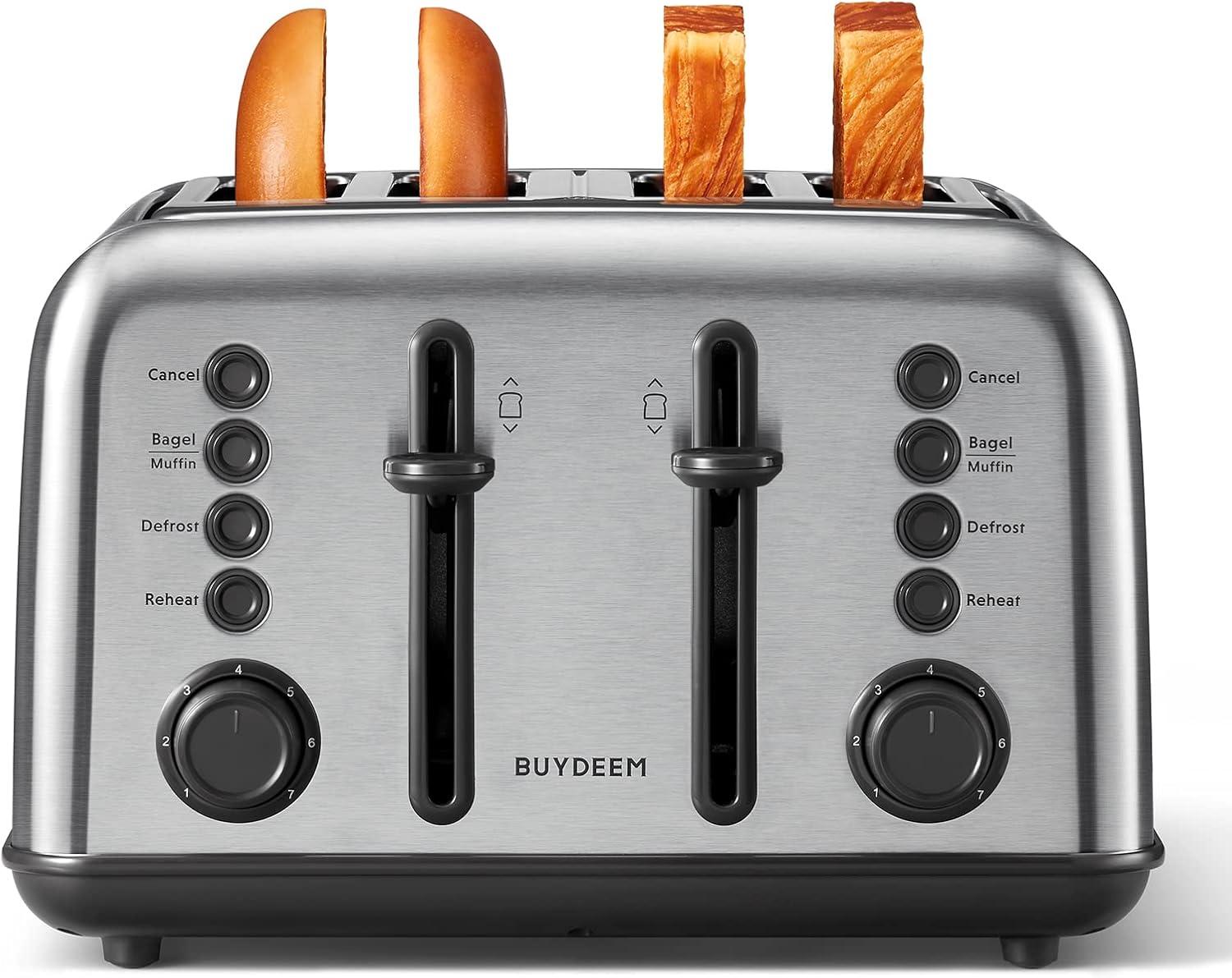 image:imageBUYDEEM DT620 2Slice Toaster Extra Wide Slots Retro Stainless Steel with High Lift Lever Bagel and Muffin Function Removal Crumb Tray 7Shade SettingsCozy GreenishStainless Steel