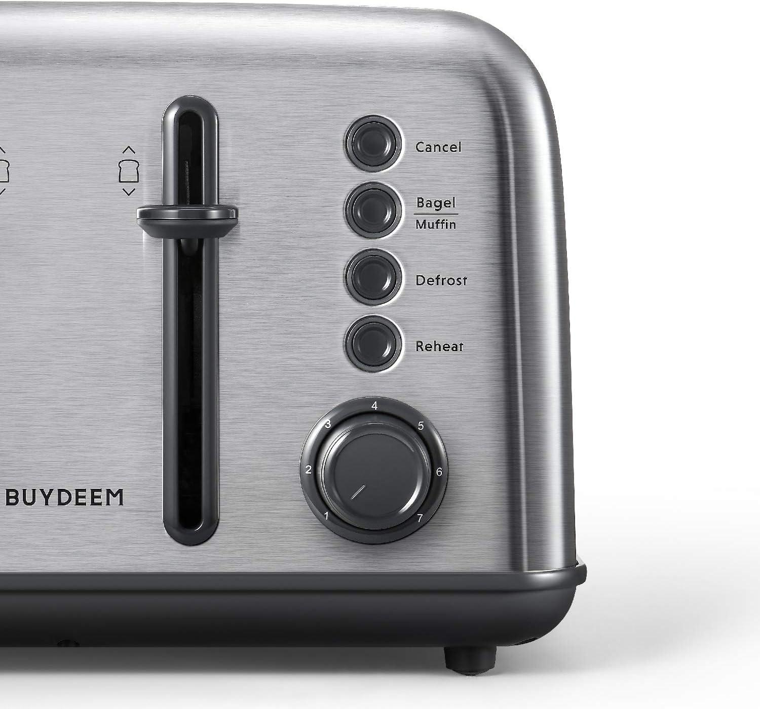 image:imageBUYDEEM DT620 2Slice Toaster Extra Wide Slots Retro Stainless Steel with High Lift Lever Bagel and Muffin Function Removal Crumb Tray 7Shade SettingsCozy GreenishStainless Steel