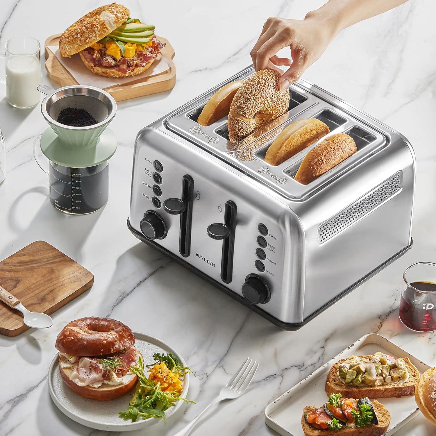 image:imageBUYDEEM DT620 2Slice Toaster Extra Wide Slots Retro Stainless Steel with High Lift Lever Bagel and Muffin Function Removal Crumb Tray 7Shade SettingsCozy GreenishStainless Steel