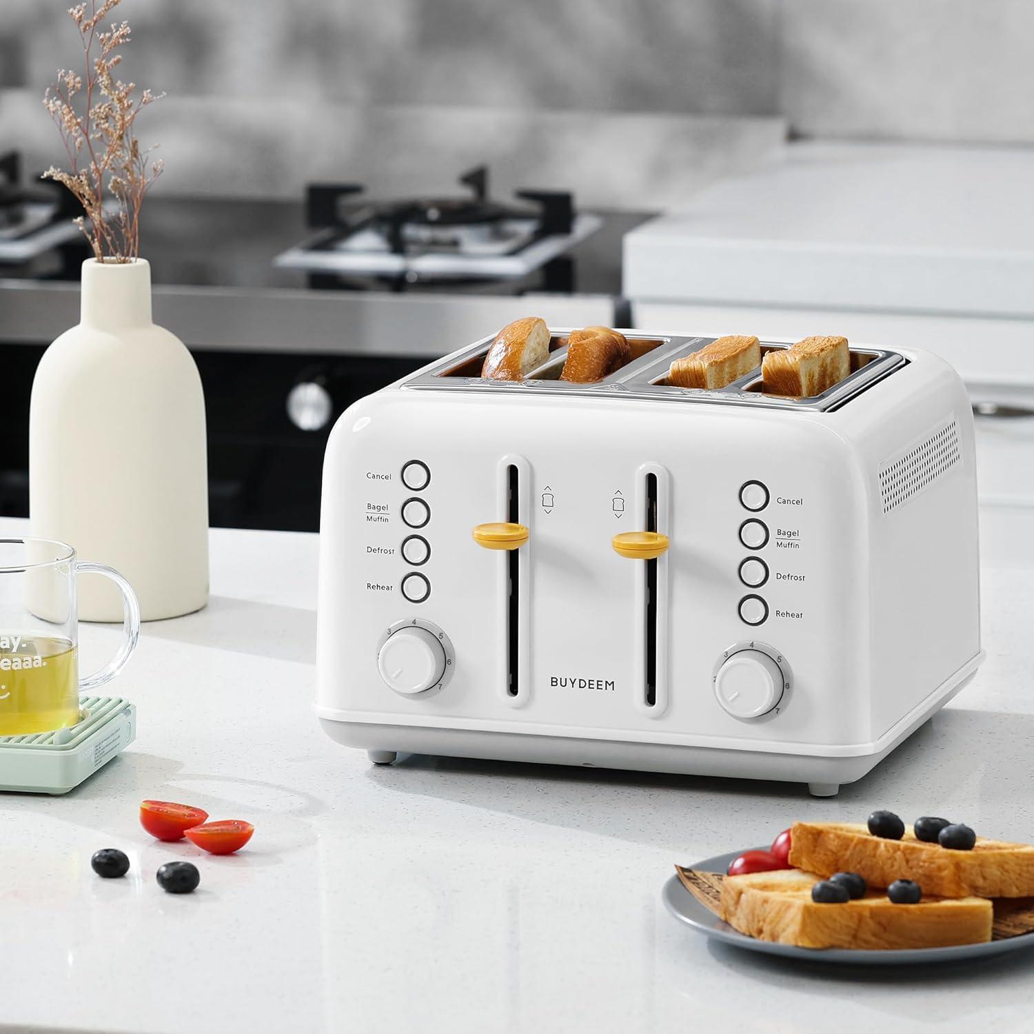 image:imageBUYDEEM DT620 2Slice Toaster Extra Wide Slots Retro Stainless Steel with High Lift Lever Bagel and Muffin Function Removal Crumb Tray 7Shade SettingsCozy GreenishArctic White
