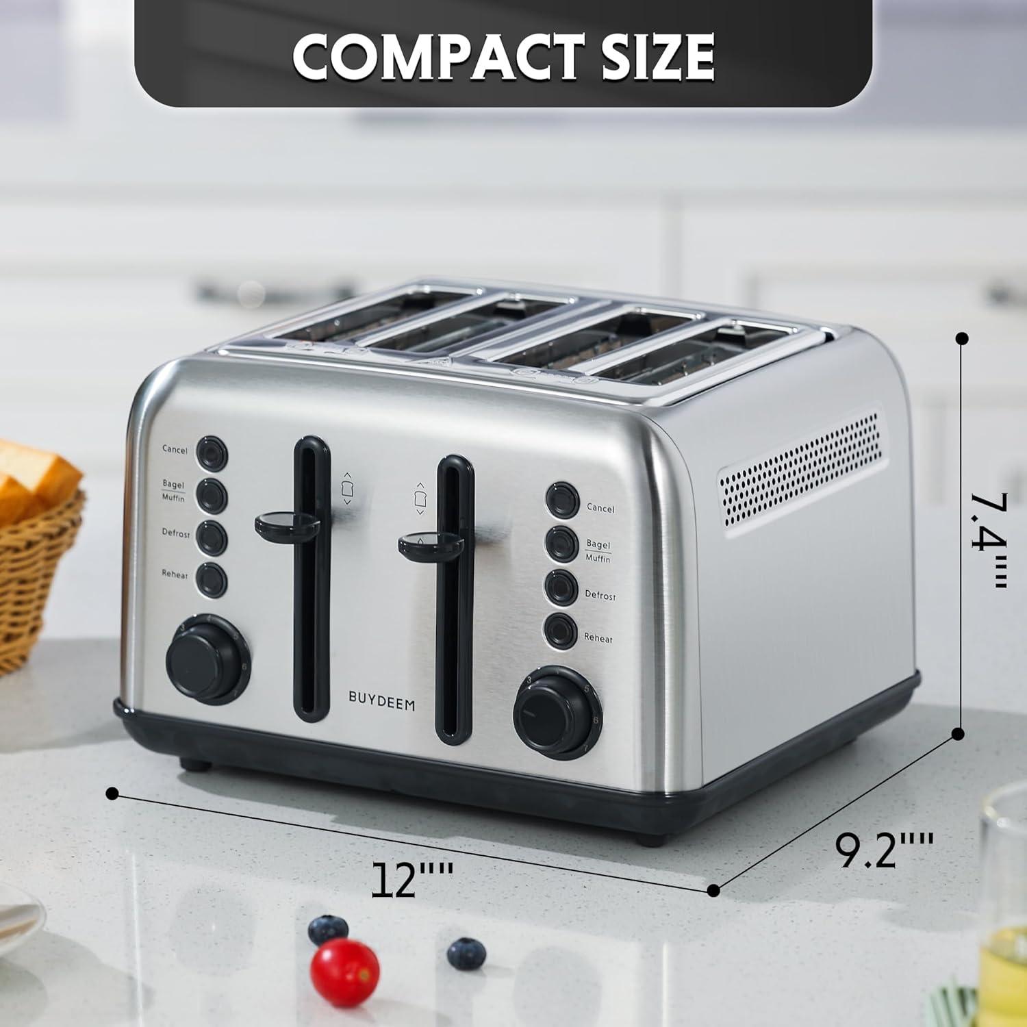image:imageBUYDEEM DT620 2Slice Toaster Extra Wide Slots Retro Stainless Steel with High Lift Lever Bagel and Muffin Function Removal Crumb Tray 7Shade SettingsCozy GreenishRetro Silver
