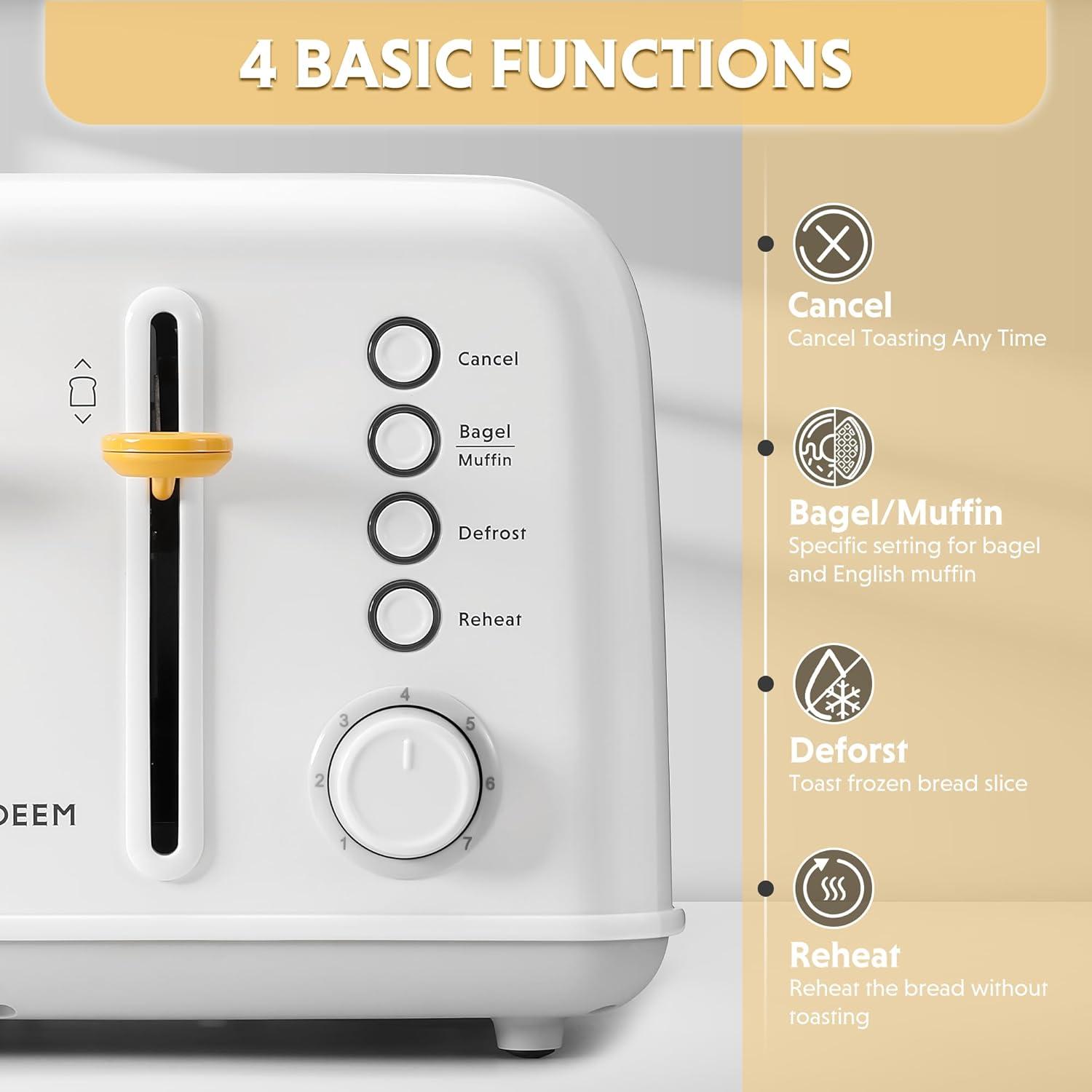 image:imageBUYDEEM DT620 2Slice Toaster Extra Wide Slots Retro Stainless Steel with High Lift Lever Bagel and Muffin Function Removal Crumb Tray 7Shade SettingsCozy GreenishArctic White