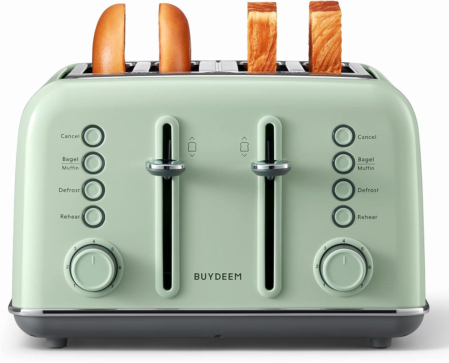 image:imageBUYDEEM DT620 2Slice Toaster Extra Wide Slots Retro Stainless Steel with High Lift Lever Bagel and Muffin Function Removal Crumb Tray 7Shade SettingsCozy GreenishCozy Greenish