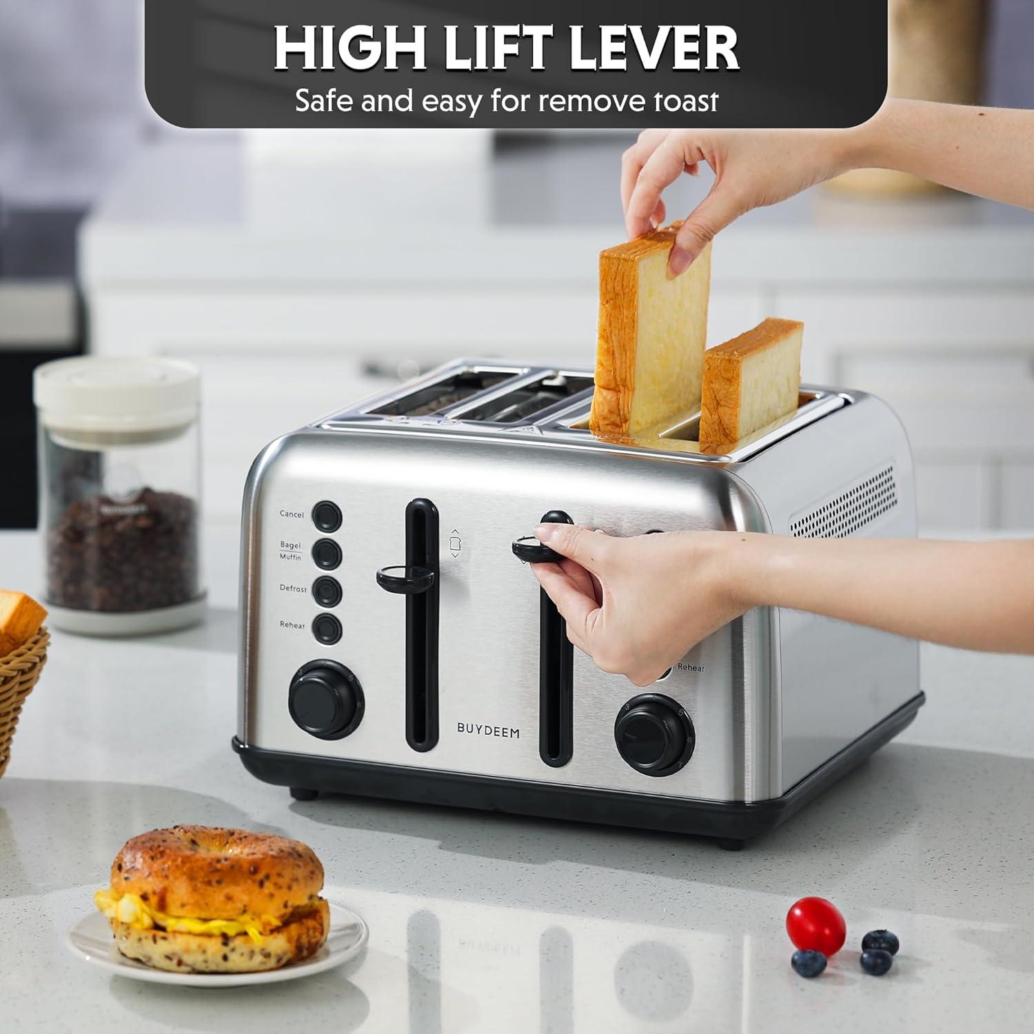 image:imageBUYDEEM DT620 2Slice Toaster Extra Wide Slots Retro Stainless Steel with High Lift Lever Bagel and Muffin Function Removal Crumb Tray 7Shade SettingsCozy GreenishRetro Silver