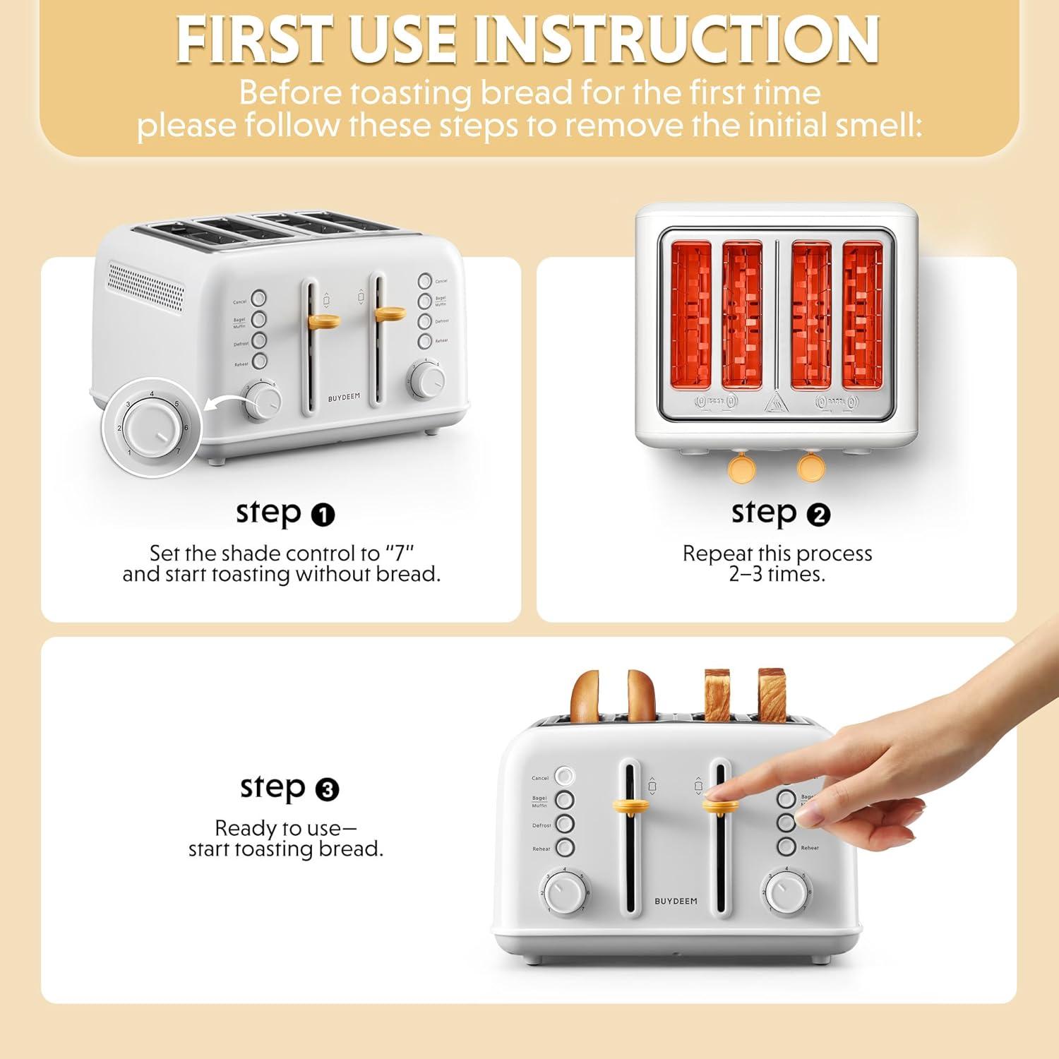 image:imageBUYDEEM DT620 2Slice Toaster Extra Wide Slots Retro Stainless Steel with High Lift Lever Bagel and Muffin Function Removal Crumb Tray 7Shade SettingsCozy GreenishArctic White