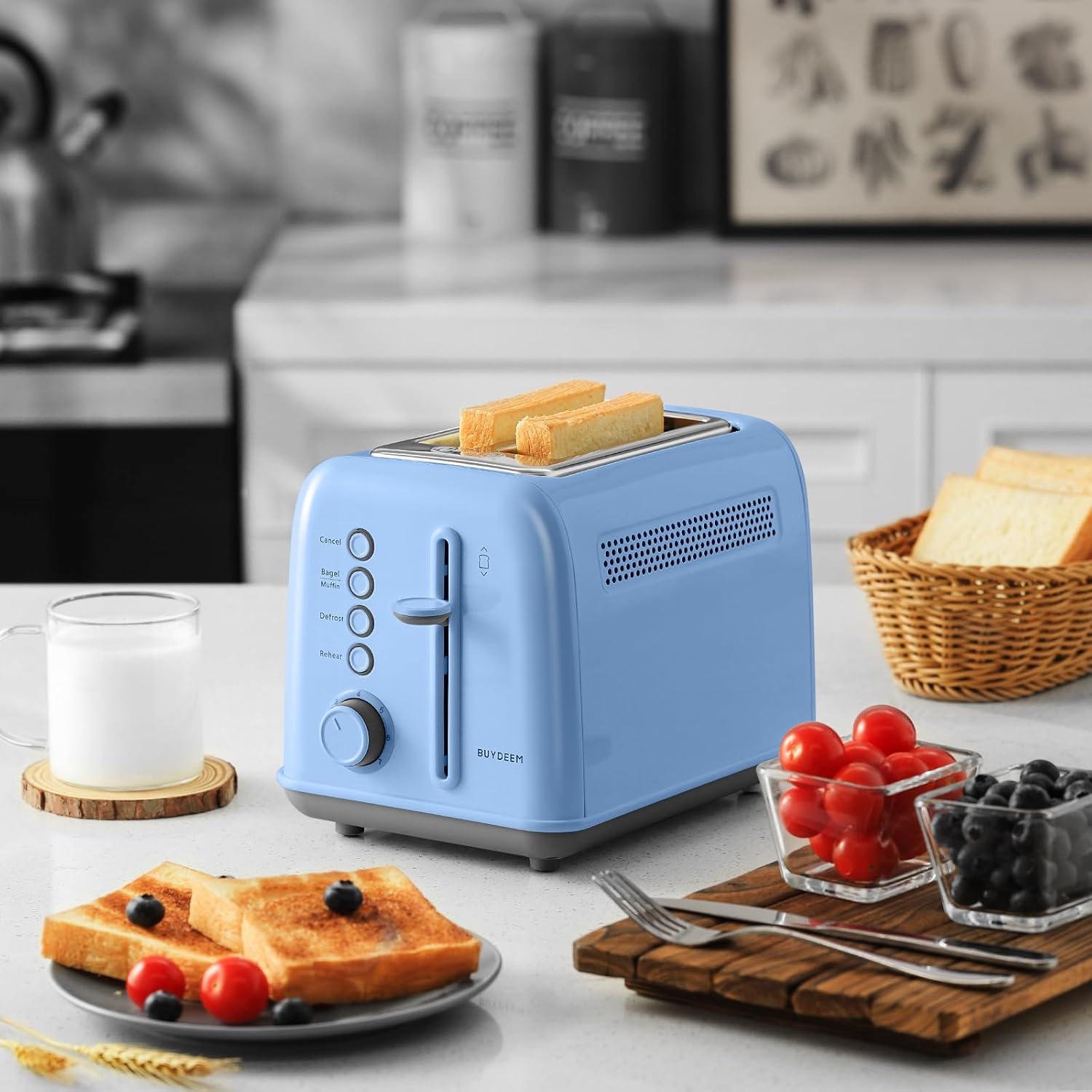 image:imageBUYDEEM DT620 2Slice Toaster Extra Wide Slots Retro Stainless Steel with High Lift Lever Bagel and Muffin Function Removal Crumb Tray 7Shade SettingsCozy GreenishBlue
