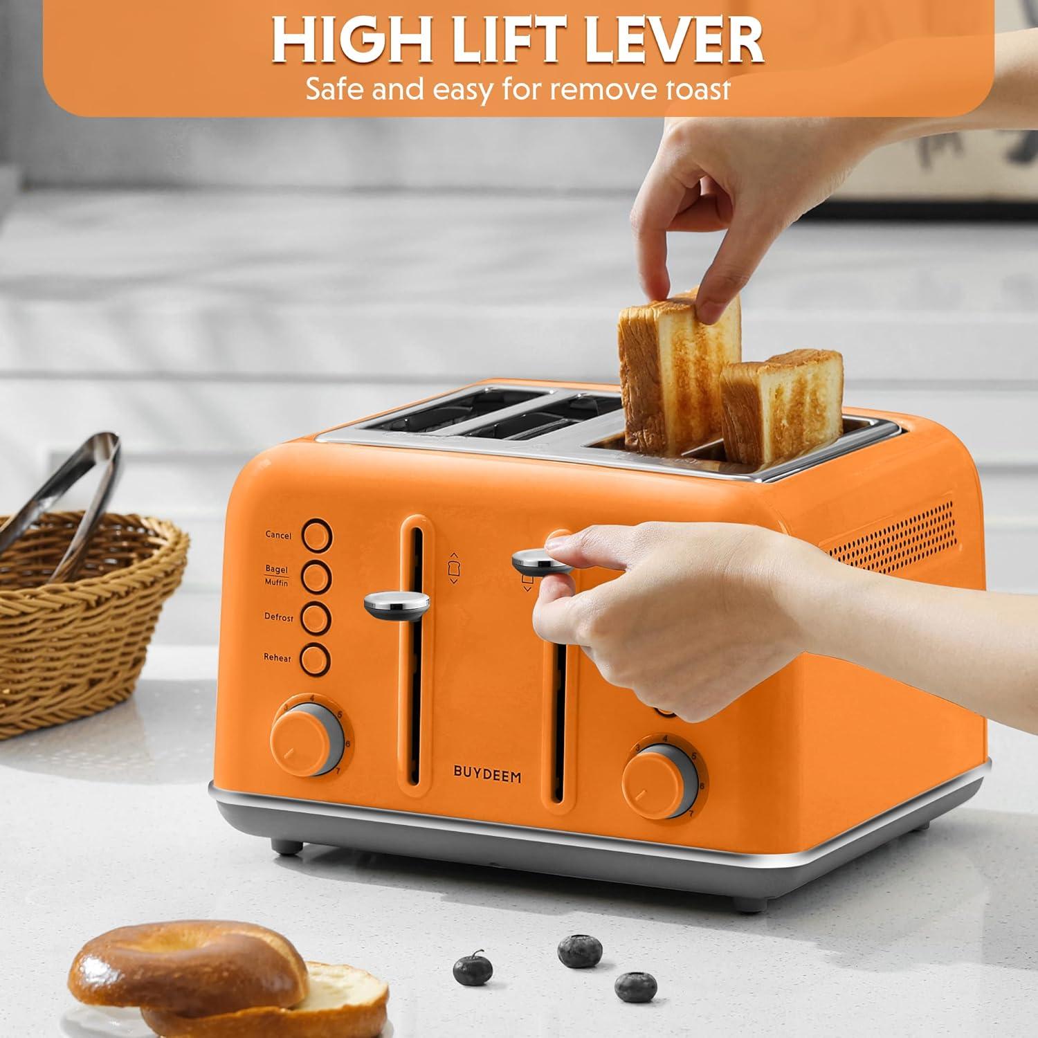 image:imageBUYDEEM DT620 2Slice Toaster Extra Wide Slots Retro Stainless Steel with High Lift Lever Bagel and Muffin Function Removal Crumb Tray 7Shade SettingsCozy GreenishOrange