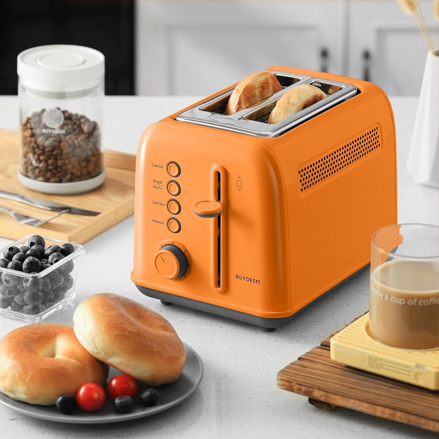 image:imageBUYDEEM DT620 2Slice Toaster Extra Wide Slots Retro Stainless Steel with High Lift Lever Bagel and Muffin Function Removal Crumb Tray 7Shade SettingsCozy GreenishOrange
