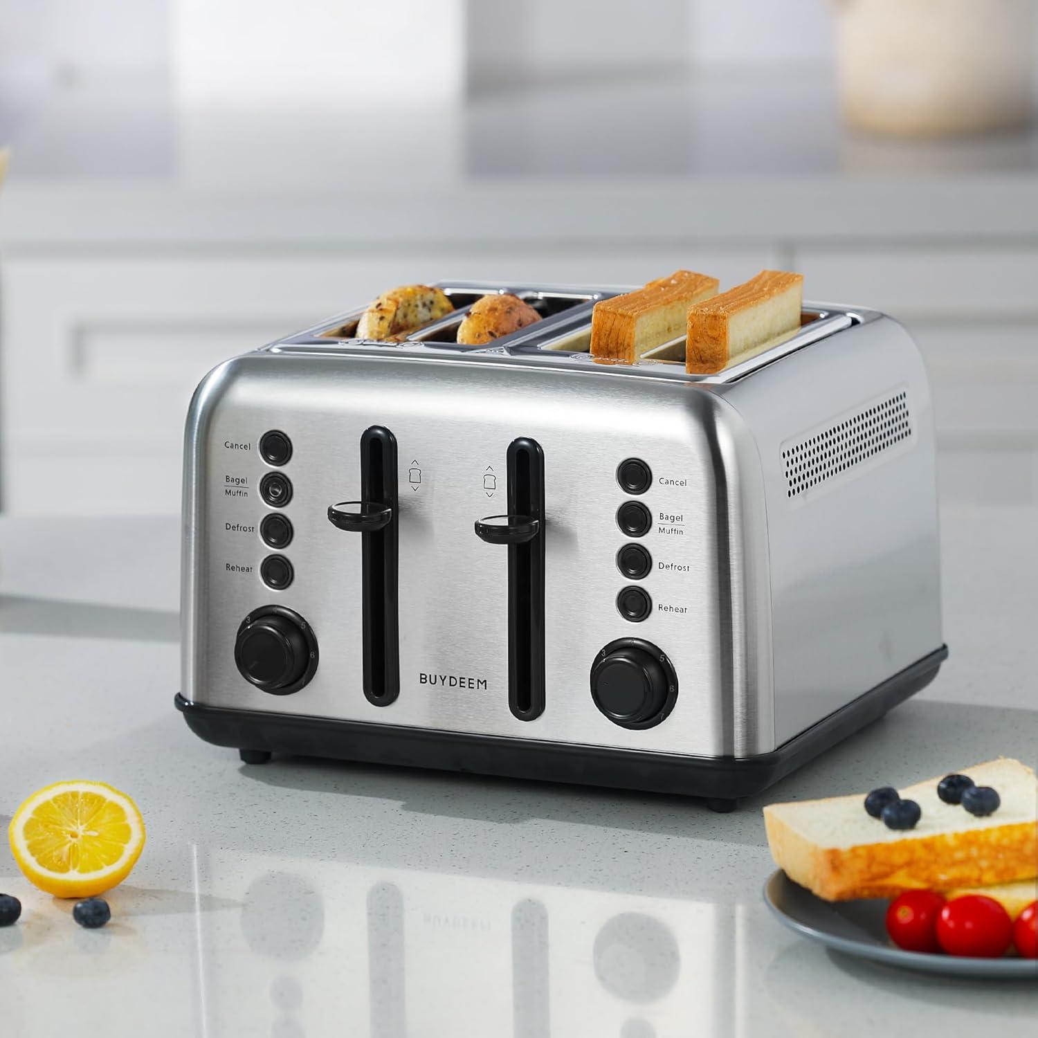 image:imageBUYDEEM DT620 2Slice Toaster Extra Wide Slots Retro Stainless Steel with High Lift Lever Bagel and Muffin Function Removal Crumb Tray 7Shade SettingsCozy GreenishRetro Silver