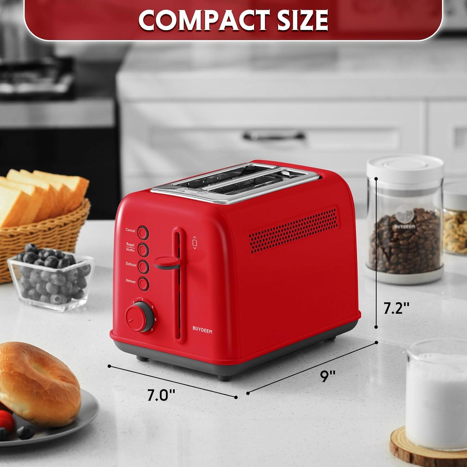 image:imageBUYDEEM DT620 2Slice Toaster Extra Wide Slots Retro Stainless Steel with High Lift Lever Bagel and Muffin Function Removal Crumb Tray 7Shade SettingsCozy GreenishRed