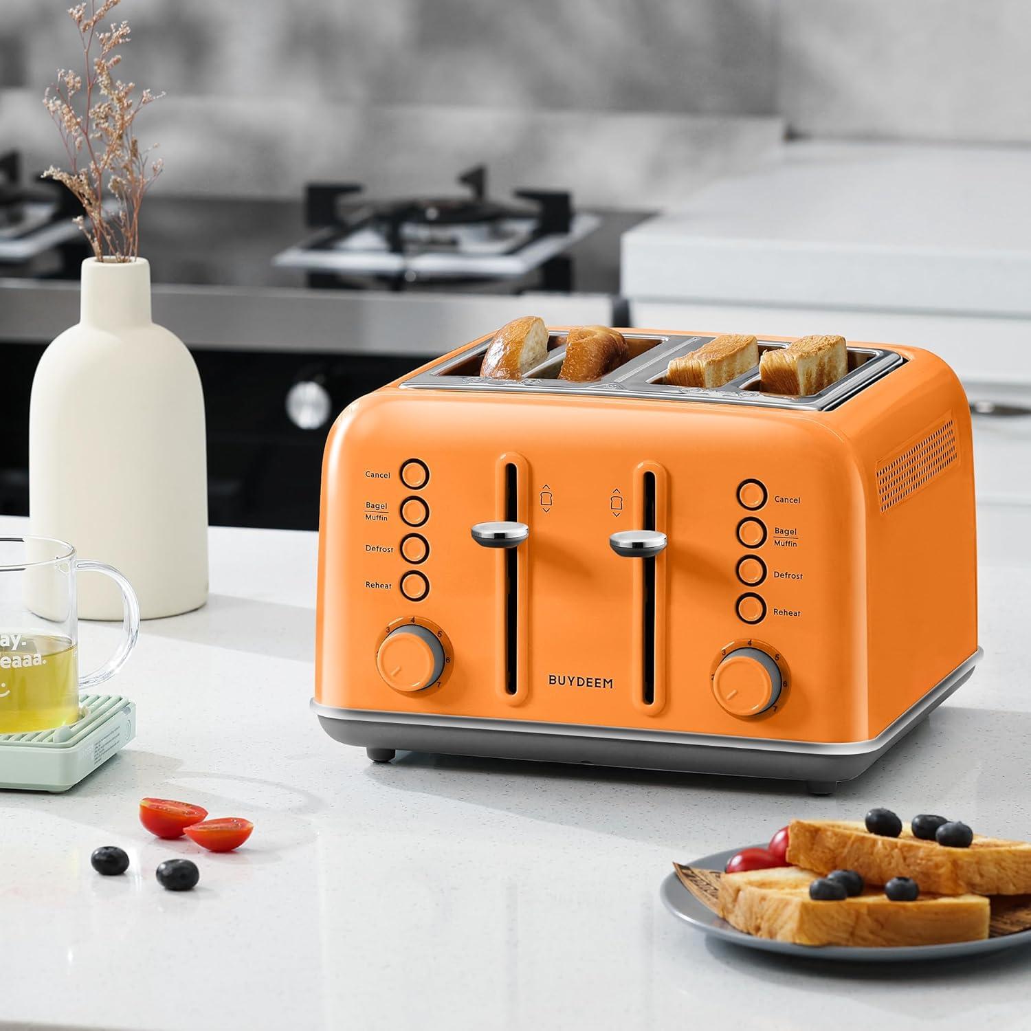 image:imageBUYDEEM DT620 2Slice Toaster Extra Wide Slots Retro Stainless Steel with High Lift Lever Bagel and Muffin Function Removal Crumb Tray 7Shade SettingsCozy GreenishOrange