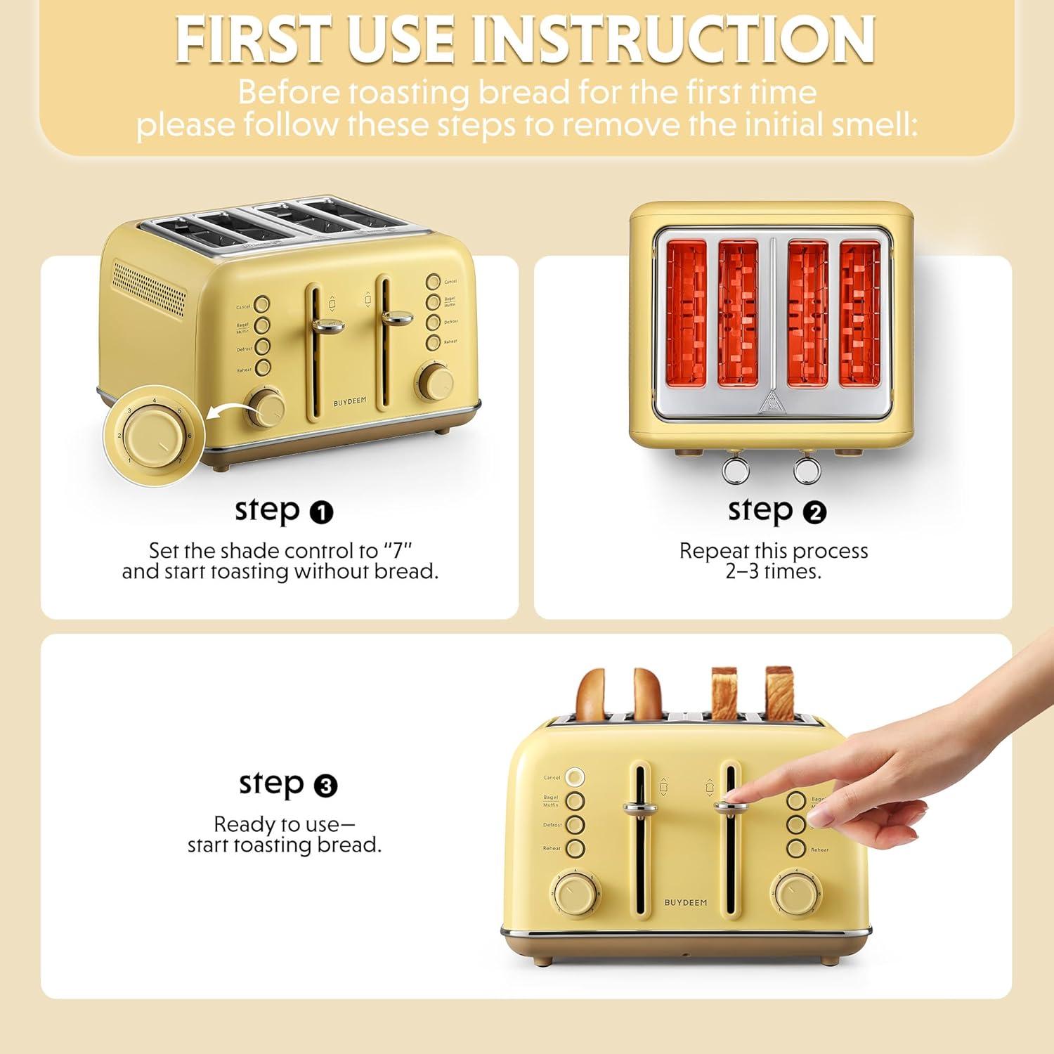 image:imageBUYDEEM DT620 2Slice Toaster Extra Wide Slots Retro Stainless Steel with High Lift Lever Bagel and Muffin Function Removal Crumb Tray 7Shade SettingsCozy GreenishMellow Yellow