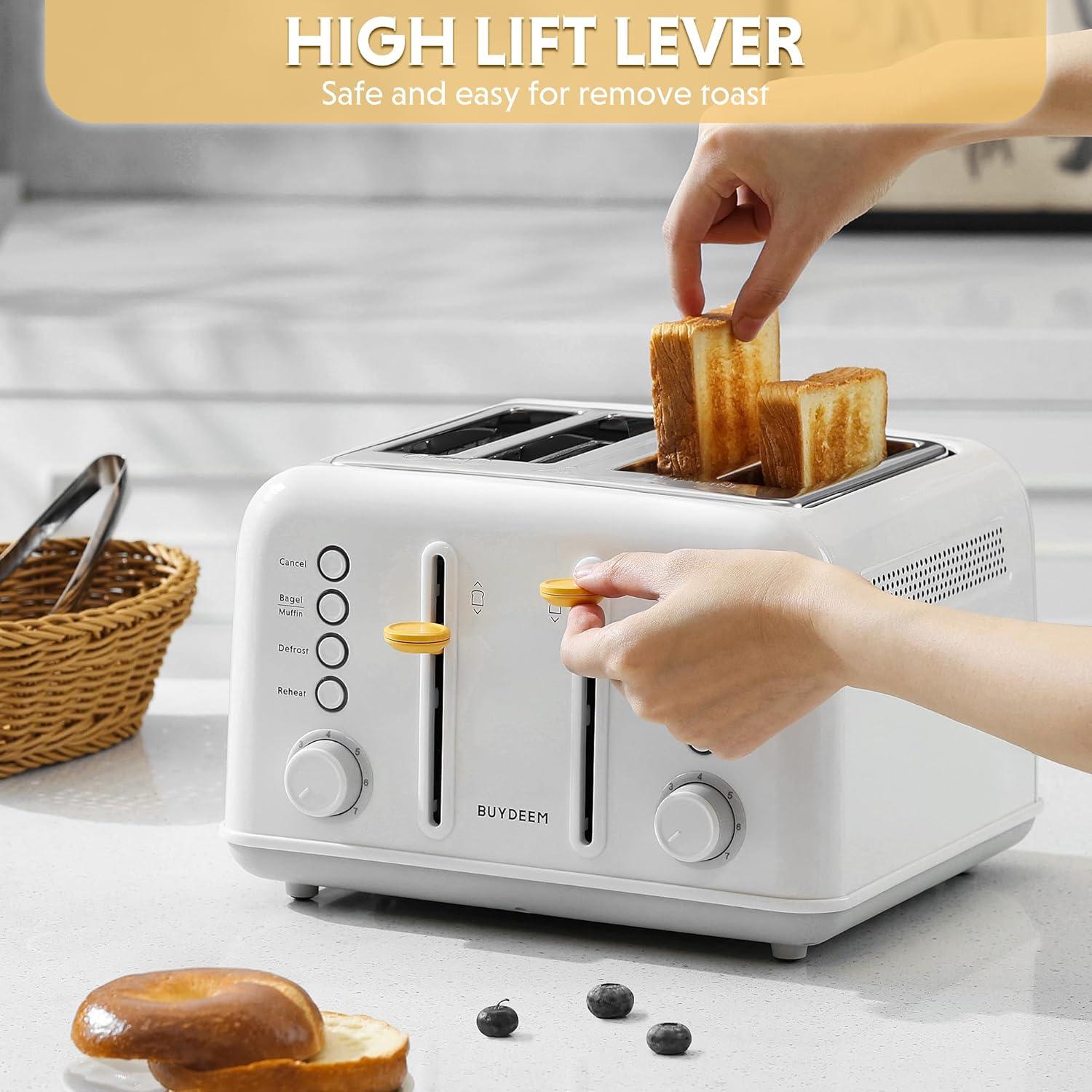 image:imageBUYDEEM DT620 2Slice Toaster Extra Wide Slots Retro Stainless Steel with High Lift Lever Bagel and Muffin Function Removal Crumb Tray 7Shade SettingsCozy GreenishArctic White