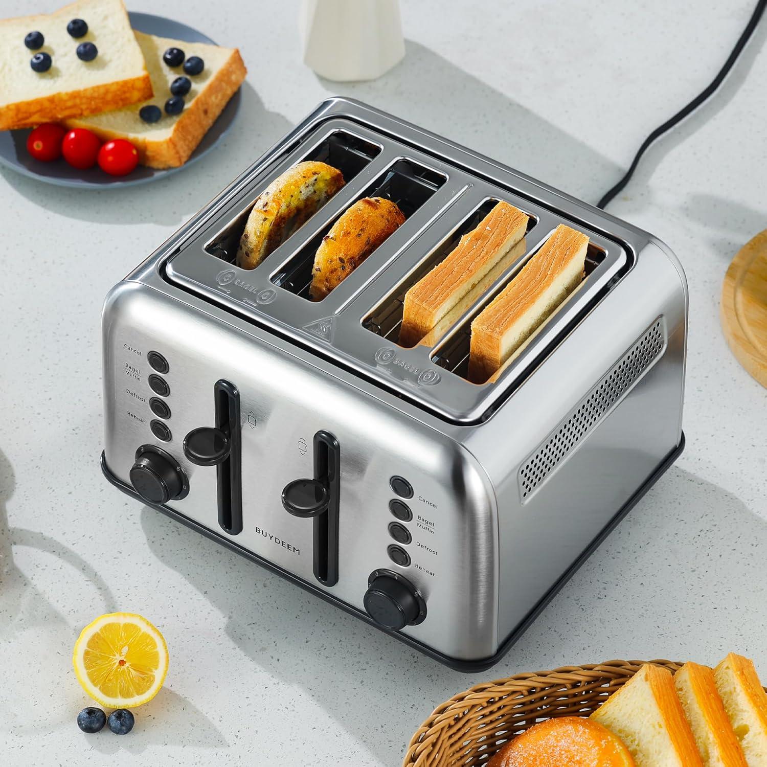 image:imageBUYDEEM DT620 2Slice Toaster Extra Wide Slots Retro Stainless Steel with High Lift Lever Bagel and Muffin Function Removal Crumb Tray 7Shade SettingsCozy GreenishRetro Silver