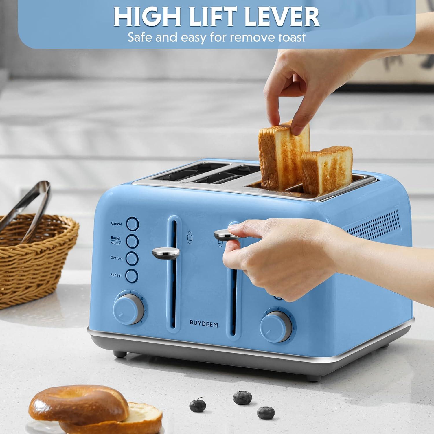 image:imageBUYDEEM DT620 2Slice Toaster Extra Wide Slots Retro Stainless Steel with High Lift Lever Bagel and Muffin Function Removal Crumb Tray 7Shade SettingsCozy GreenishBlue