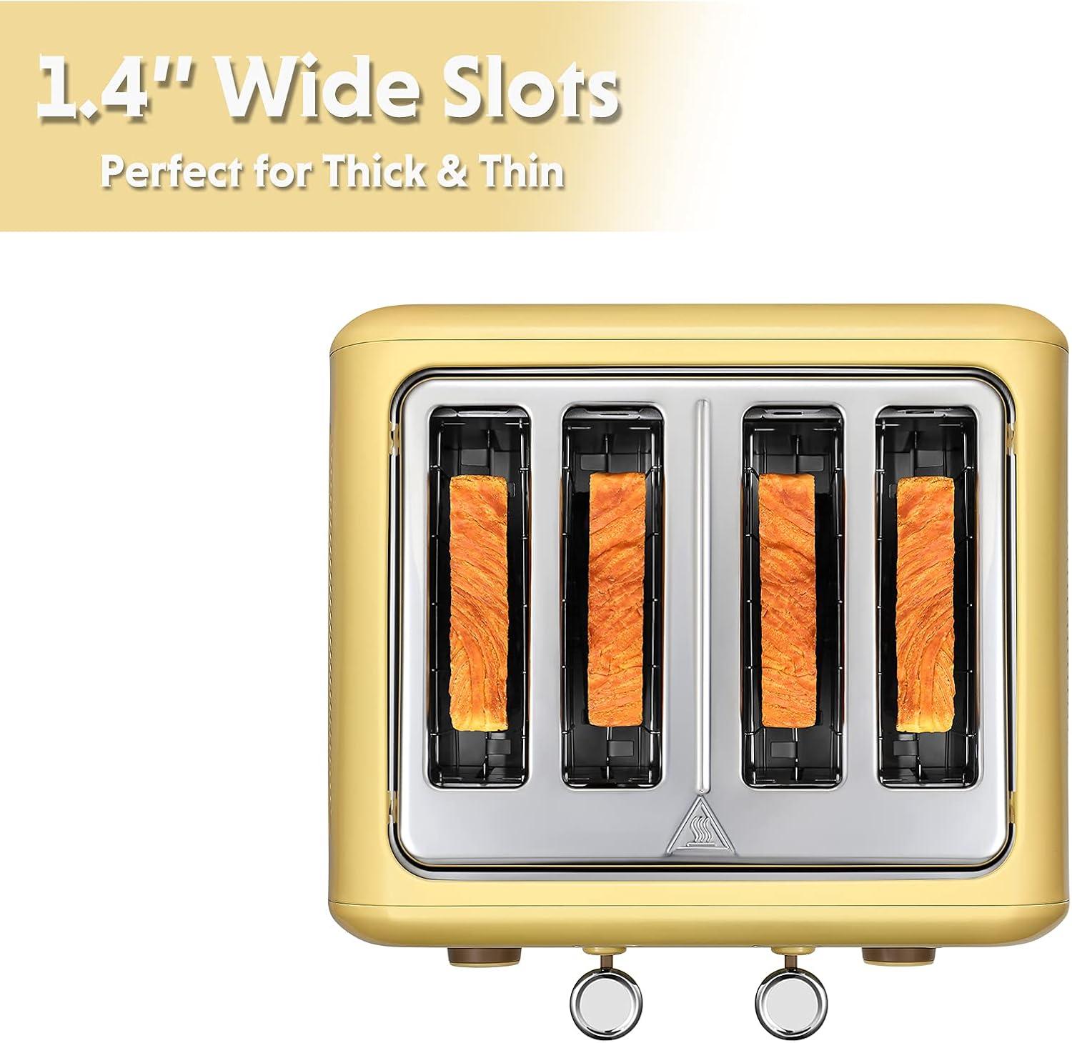 image:imageBUYDEEM DT620 2Slice Toaster Extra Wide Slots Retro Stainless Steel with High Lift Lever Bagel and Muffin Function Removal Crumb Tray 7Shade SettingsCozy GreenishMellow Yellow