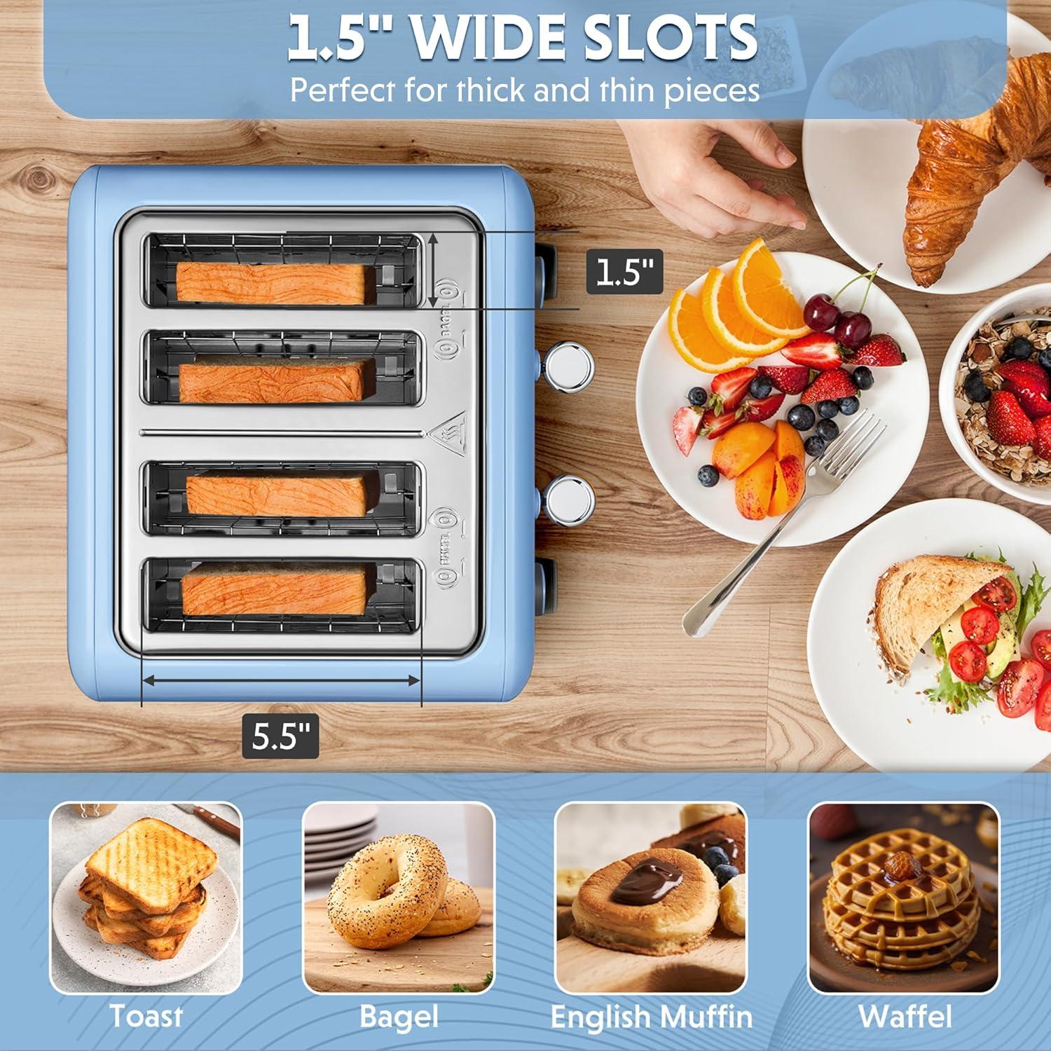 image:imageBUYDEEM DT620 2Slice Toaster Extra Wide Slots Retro Stainless Steel with High Lift Lever Bagel and Muffin Function Removal Crumb Tray 7Shade SettingsCozy GreenishBlue