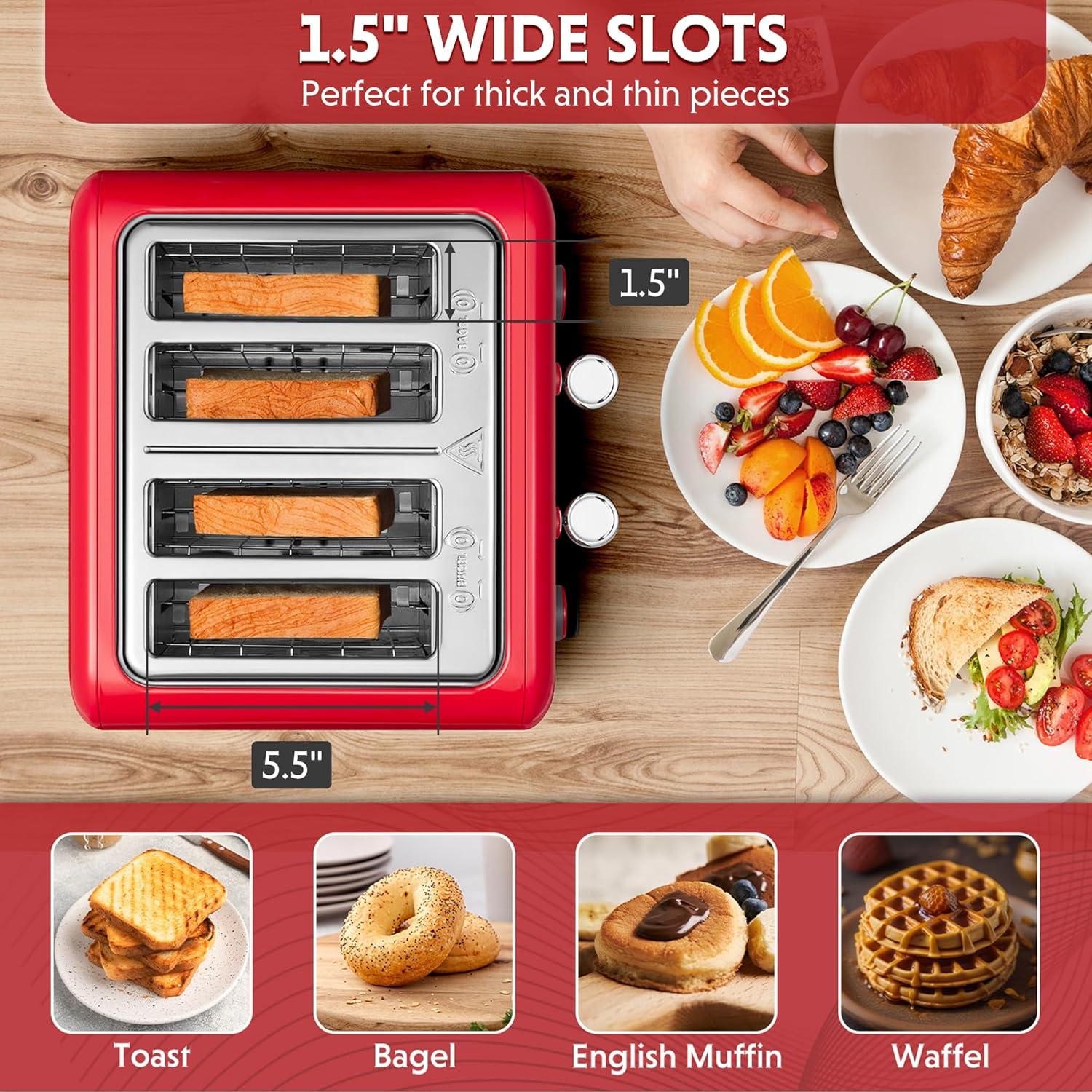 image:imageBUYDEEM DT620 2Slice Toaster Extra Wide Slots Retro Stainless Steel with High Lift Lever Bagel and Muffin Function Removal Crumb Tray 7Shade SettingsCozy GreenishRed