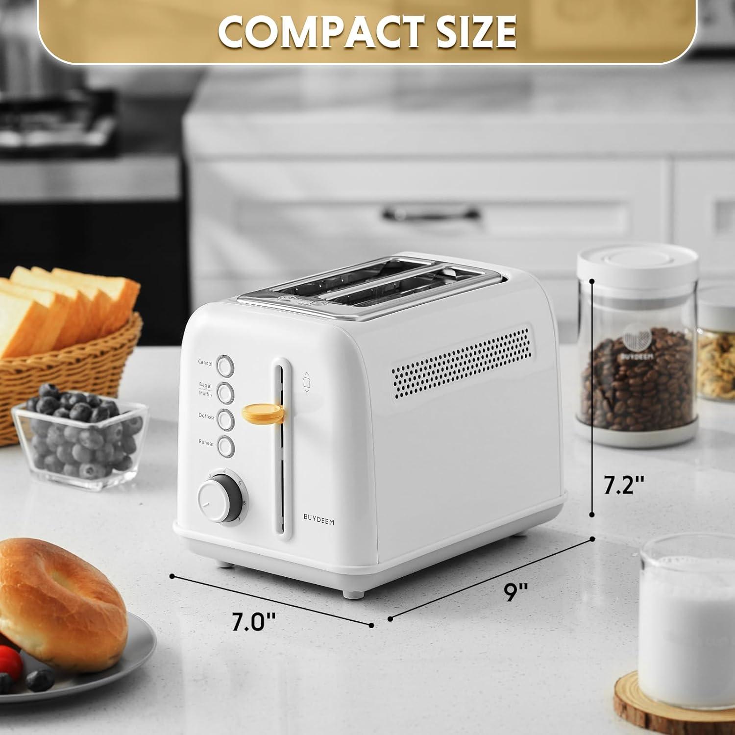 image:imageBUYDEEM DT620 2Slice Toaster Extra Wide Slots Retro Stainless Steel with High Lift Lever Bagel and Muffin Function Removal Crumb Tray 7Shade SettingsCozy GreenishArctic White