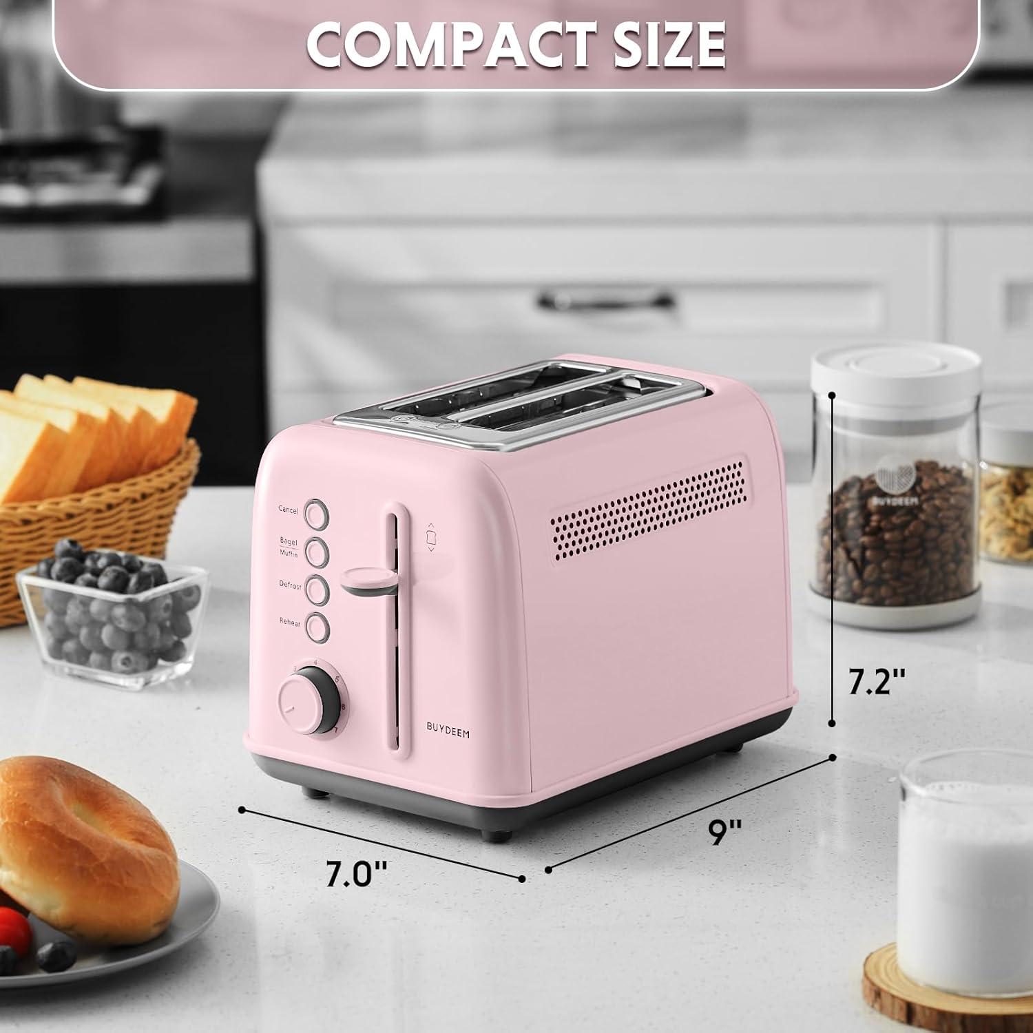 image:imageBUYDEEM DT620 2Slice Toaster Extra Wide Slots Retro Stainless Steel with High Lift Lever Bagel and Muffin Function Removal Crumb Tray 7Shade SettingsCozy GreenishPink