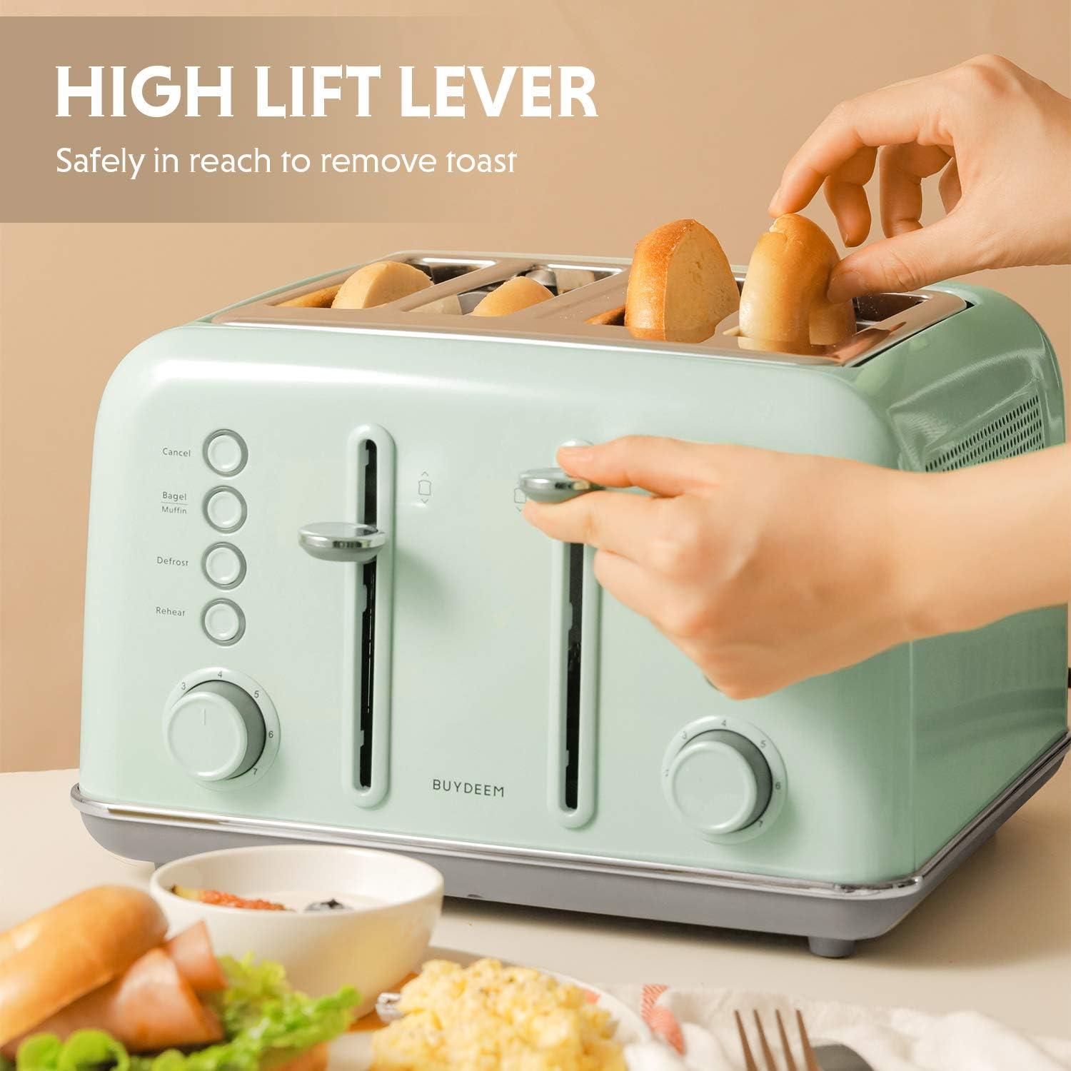 image:imageBUYDEEM DT620 2Slice Toaster Extra Wide Slots Retro Stainless Steel with High Lift Lever Bagel and Muffin Function Removal Crumb Tray 7Shade SettingsCozy GreenishCozy Greenish