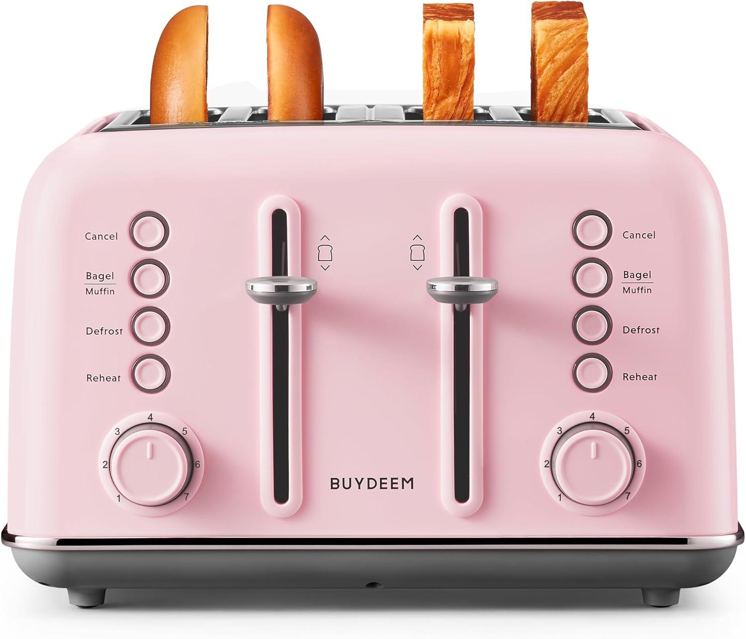 image:imageBUYDEEM DT620 2Slice Toaster Extra Wide Slots Retro Stainless Steel with High Lift Lever Bagel and Muffin Function Removal Crumb Tray 7Shade SettingsCozy GreenishPink