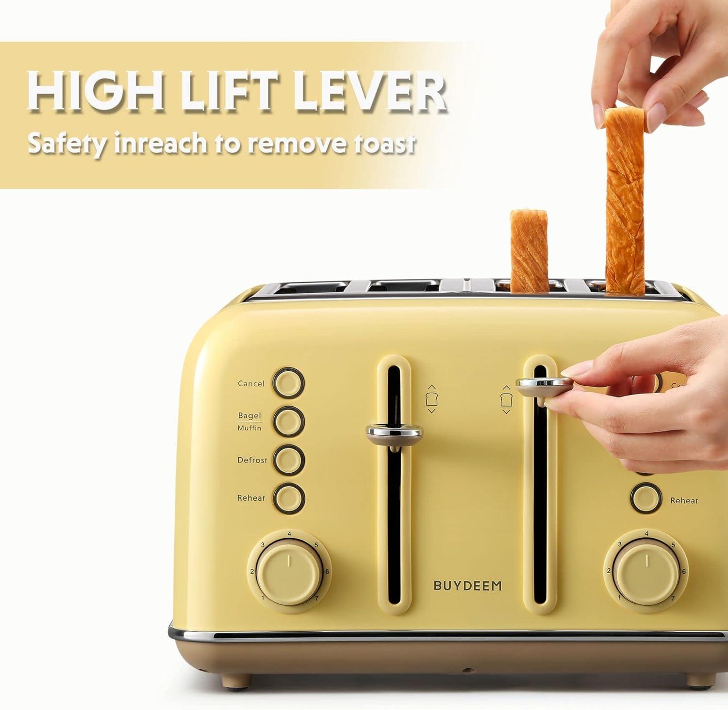 image:imageBUYDEEM DT620 2Slice Toaster Extra Wide Slots Retro Stainless Steel with High Lift Lever Bagel and Muffin Function Removal Crumb Tray 7Shade SettingsCozy GreenishMellow Yellow