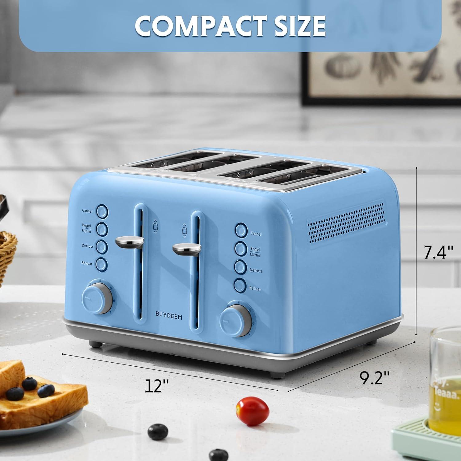 image:imageBUYDEEM DT620 2Slice Toaster Extra Wide Slots Retro Stainless Steel with High Lift Lever Bagel and Muffin Function Removal Crumb Tray 7Shade SettingsCozy GreenishBlue
