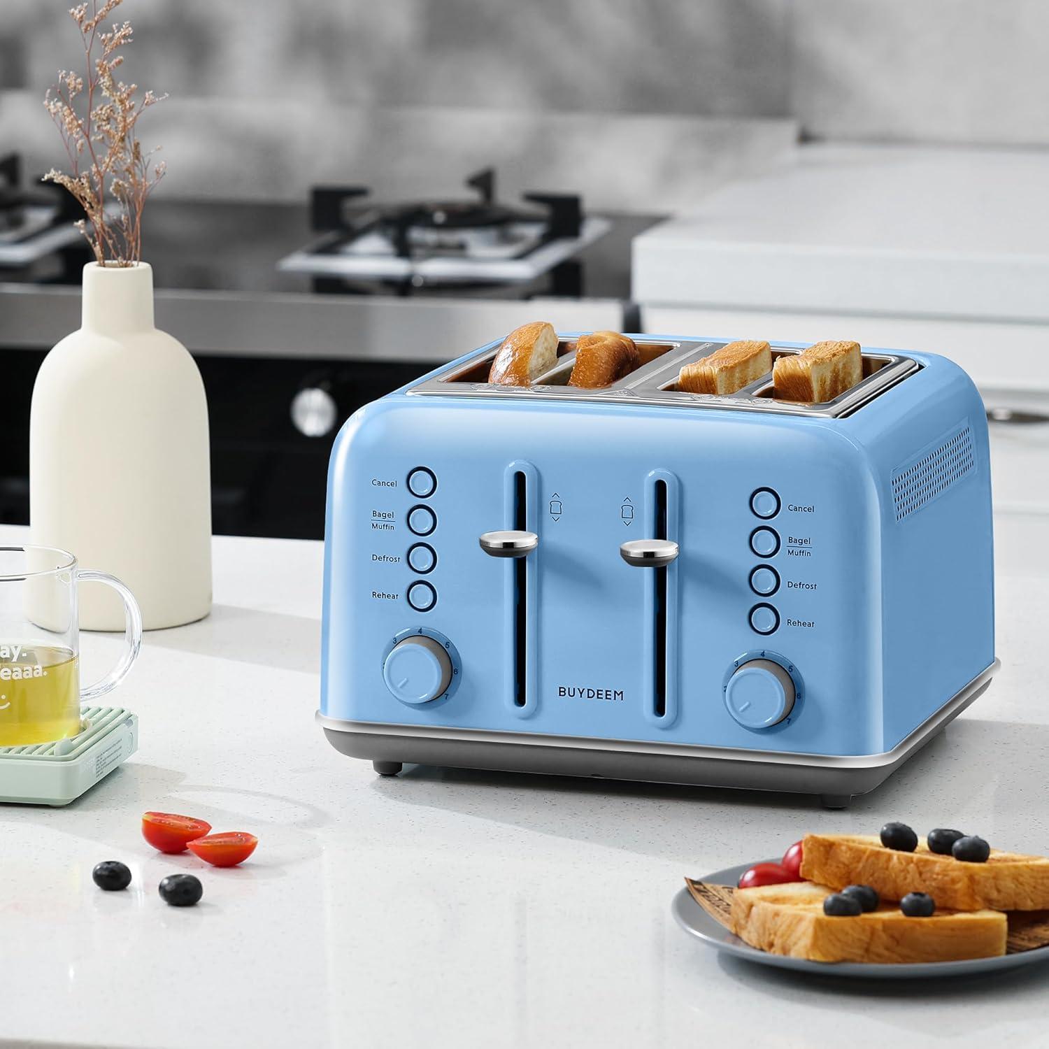 image:imageBUYDEEM DT620 2Slice Toaster Extra Wide Slots Retro Stainless Steel with High Lift Lever Bagel and Muffin Function Removal Crumb Tray 7Shade SettingsCozy GreenishBlue