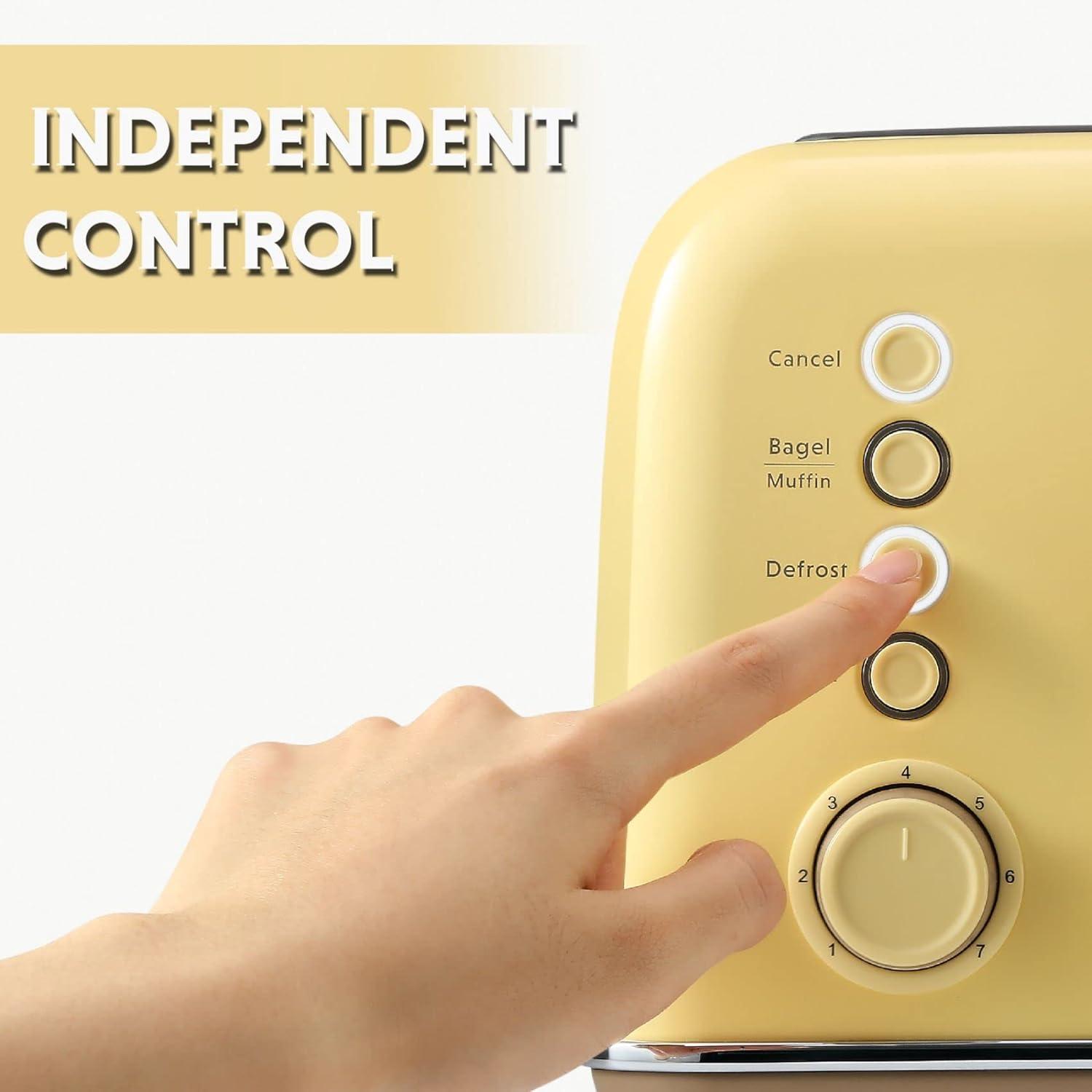 image:imageBUYDEEM DT620 2Slice Toaster Extra Wide Slots Retro Stainless Steel with High Lift Lever Bagel and Muffin Function Removal Crumb Tray 7Shade SettingsCozy GreenishMellow Yellow
