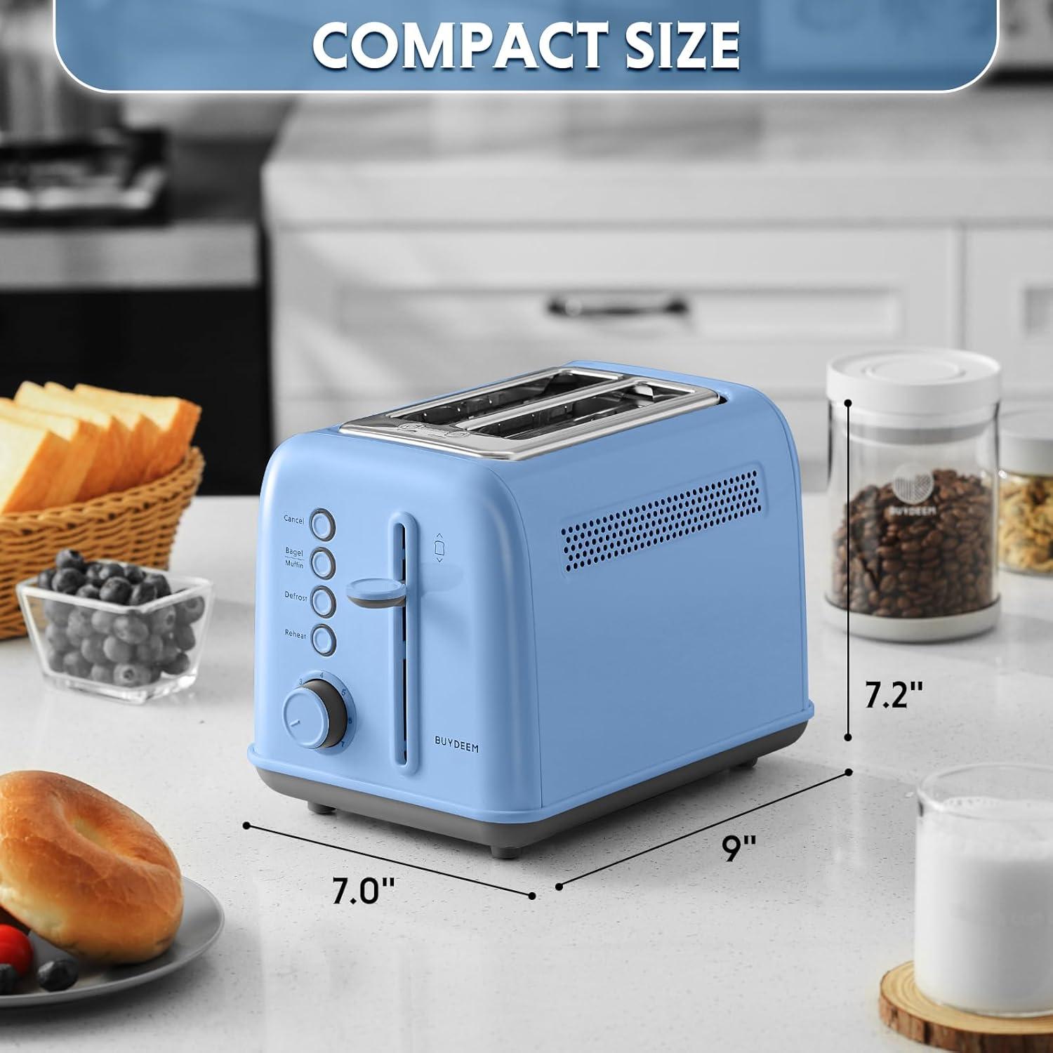 image:imageBUYDEEM DT620 2Slice Toaster Extra Wide Slots Retro Stainless Steel with High Lift Lever Bagel and Muffin Function Removal Crumb Tray 7Shade SettingsCozy GreenishBlue