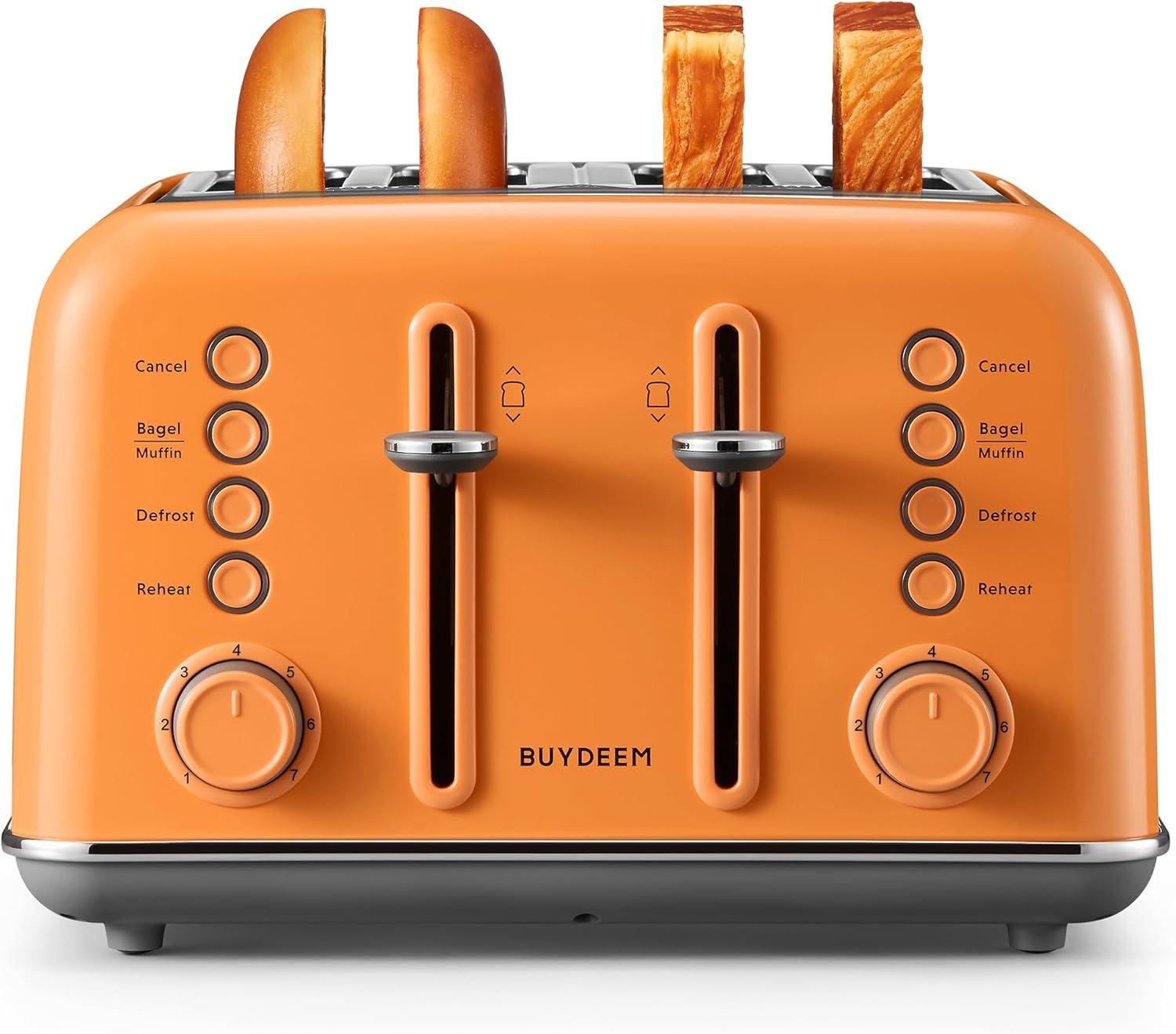 image:imageBUYDEEM DT620 2Slice Toaster Extra Wide Slots Retro Stainless Steel with High Lift Lever Bagel and Muffin Function Removal Crumb Tray 7Shade SettingsCozy GreenishOrange