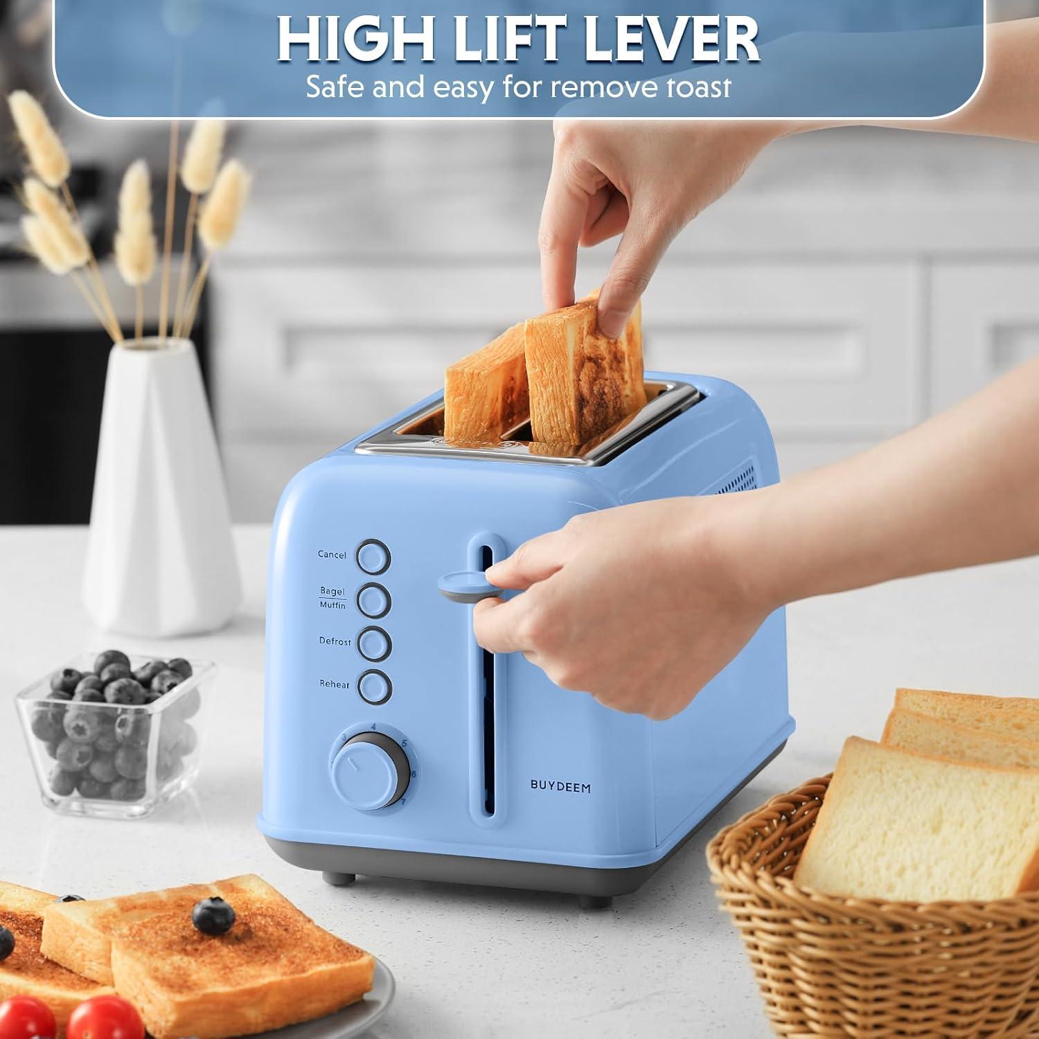 image:imageBUYDEEM DT620 2Slice Toaster Extra Wide Slots Retro Stainless Steel with High Lift Lever Bagel and Muffin Function Removal Crumb Tray 7Shade SettingsCozy GreenishBlue
