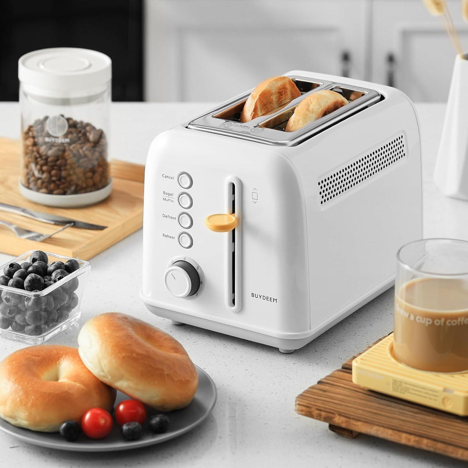 image:imageBUYDEEM DT620 2Slice Toaster Extra Wide Slots Retro Stainless Steel with High Lift Lever Bagel and Muffin Function Removal Crumb Tray 7Shade SettingsCozy GreenishArctic White