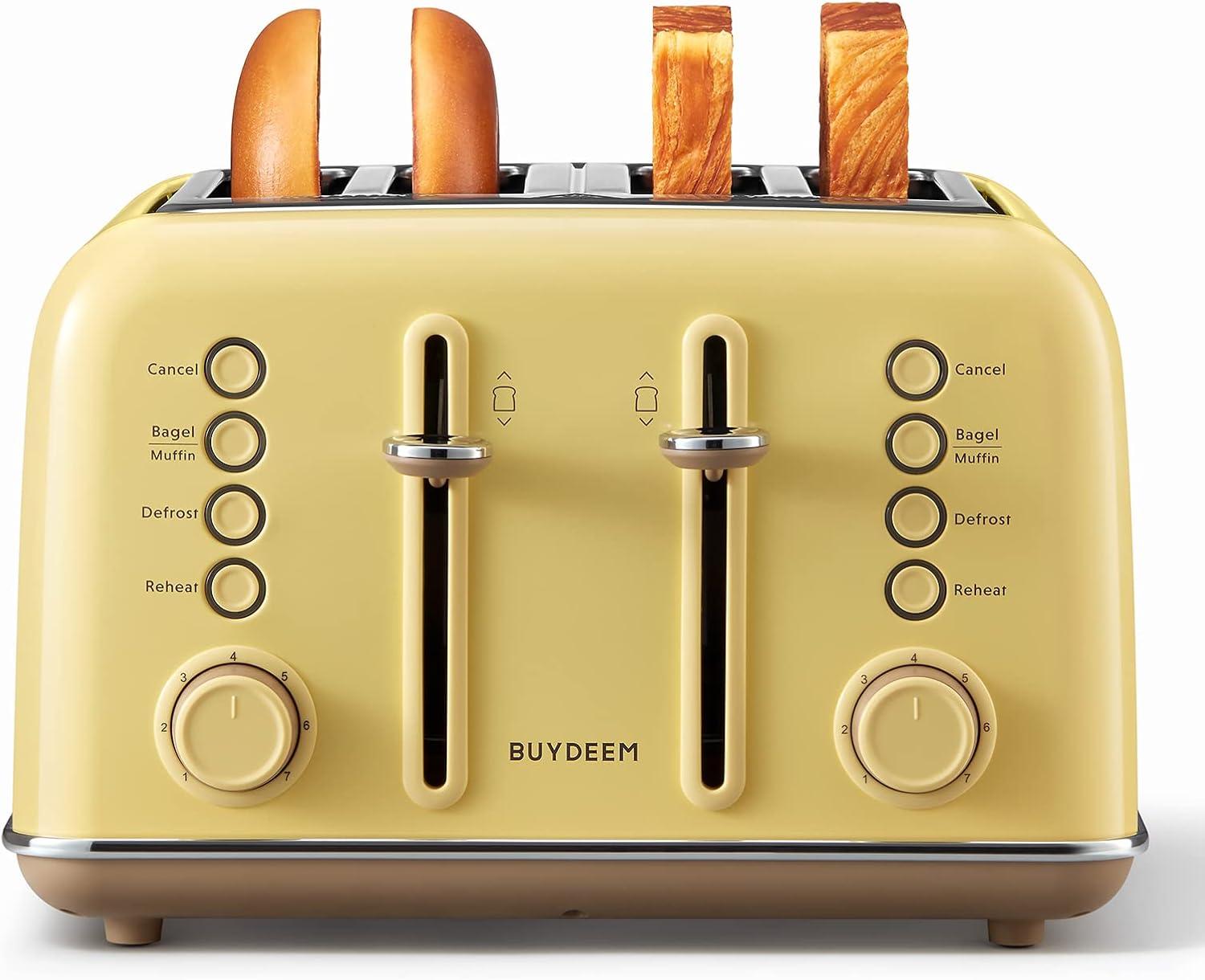 image:imageBUYDEEM DT620 2Slice Toaster Extra Wide Slots Retro Stainless Steel with High Lift Lever Bagel and Muffin Function Removal Crumb Tray 7Shade SettingsCozy GreenishMellow Yellow