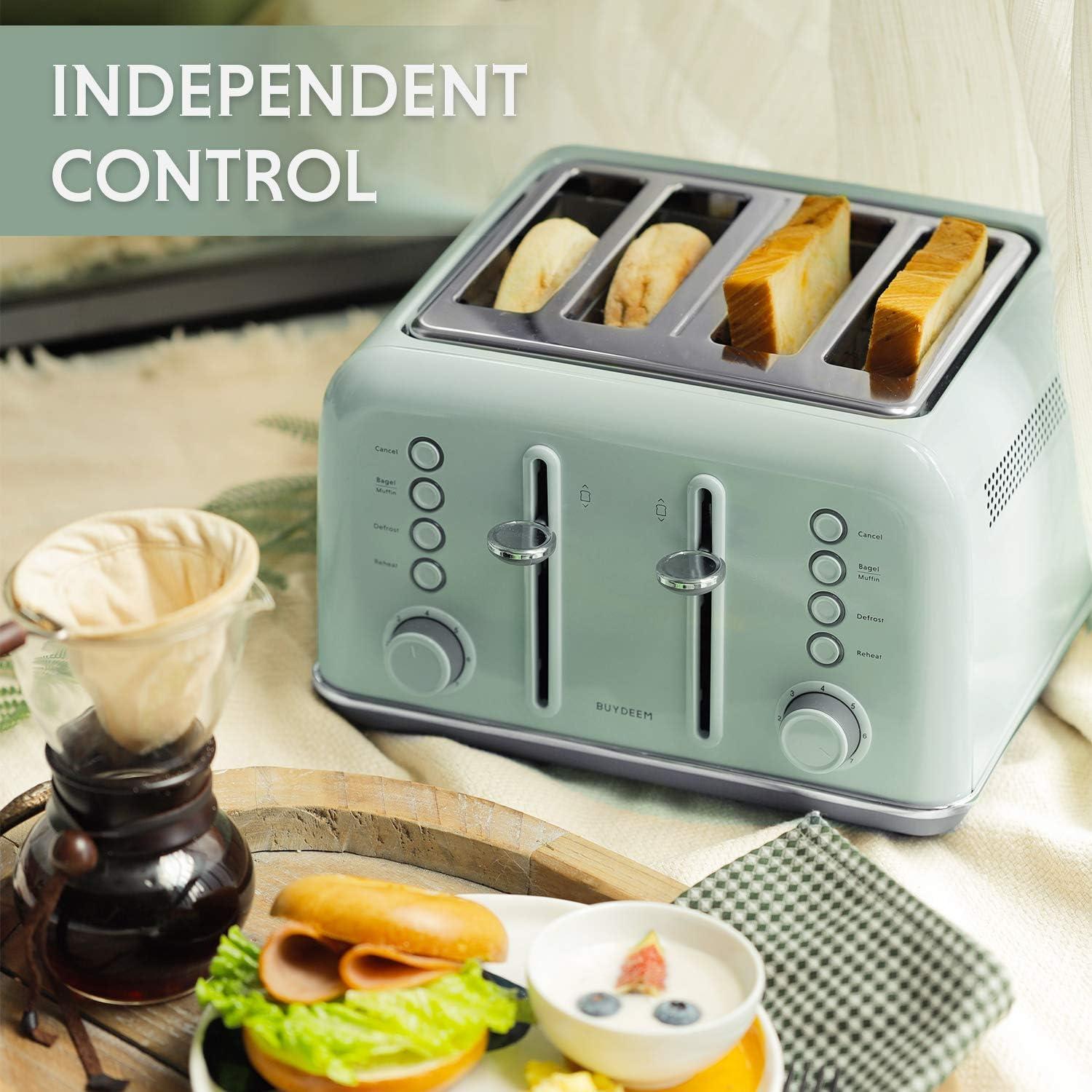 image:imageBUYDEEM DT620 2Slice Toaster Extra Wide Slots Retro Stainless Steel with High Lift Lever Bagel and Muffin Function Removal Crumb Tray 7Shade SettingsCozy GreenishCozy Greenish