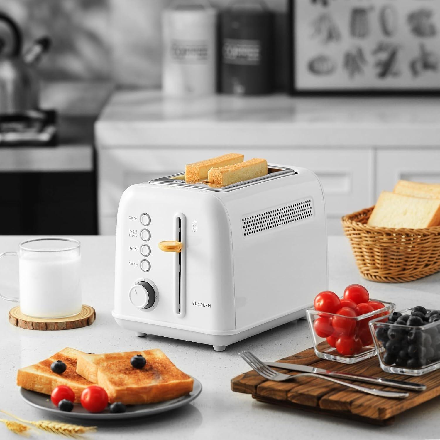 image:imageBUYDEEM DT620 2Slice Toaster Extra Wide Slots Retro Stainless Steel with High Lift Lever Bagel and Muffin Function Removal Crumb Tray 7Shade SettingsCozy GreenishArctic White