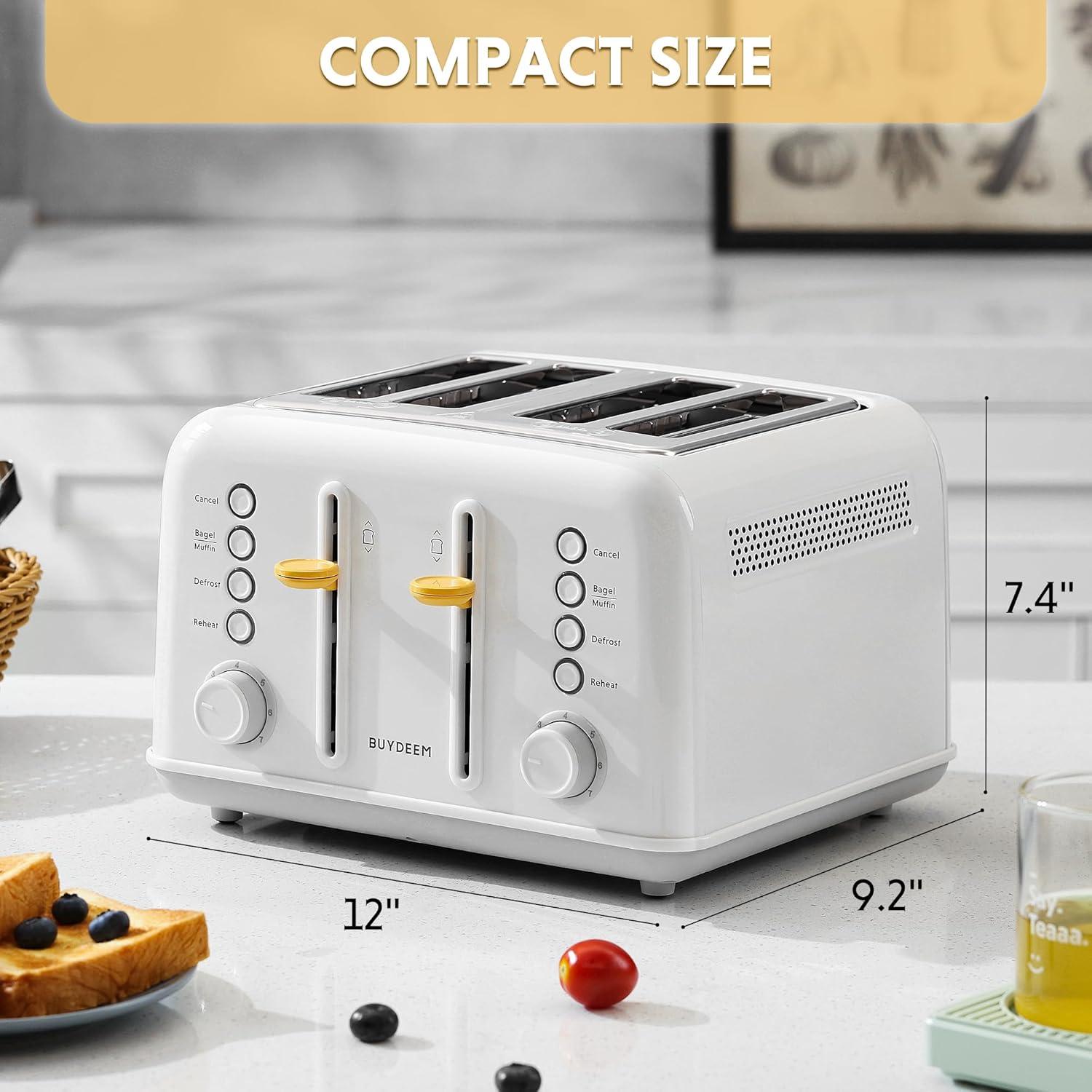 image:imageBUYDEEM DT620 2Slice Toaster Extra Wide Slots Retro Stainless Steel with High Lift Lever Bagel and Muffin Function Removal Crumb Tray 7Shade SettingsCozy GreenishArctic White