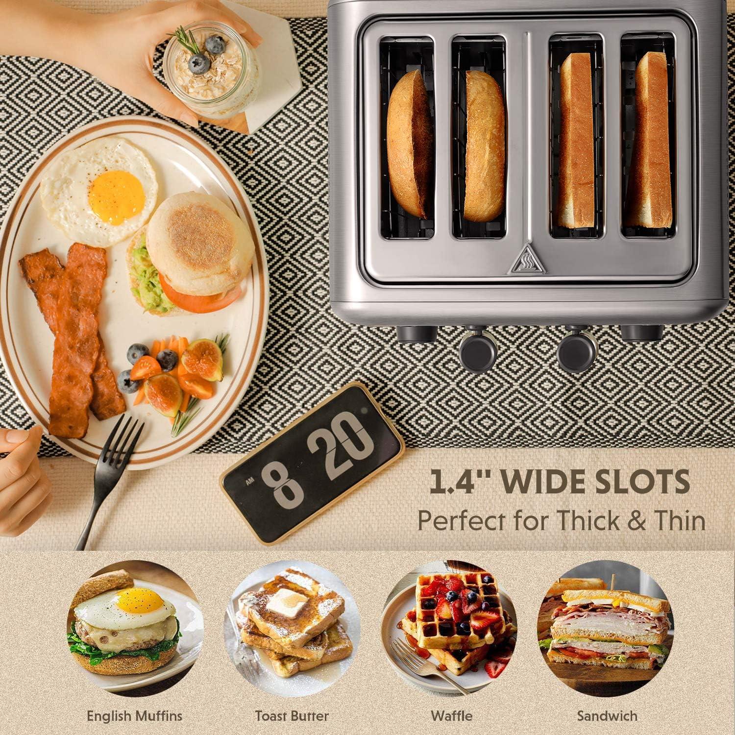 image:imageBUYDEEM DT620 2Slice Toaster Extra Wide Slots Retro Stainless Steel with High Lift Lever Bagel and Muffin Function Removal Crumb Tray 7Shade SettingsCozy GreenishStainless Steel