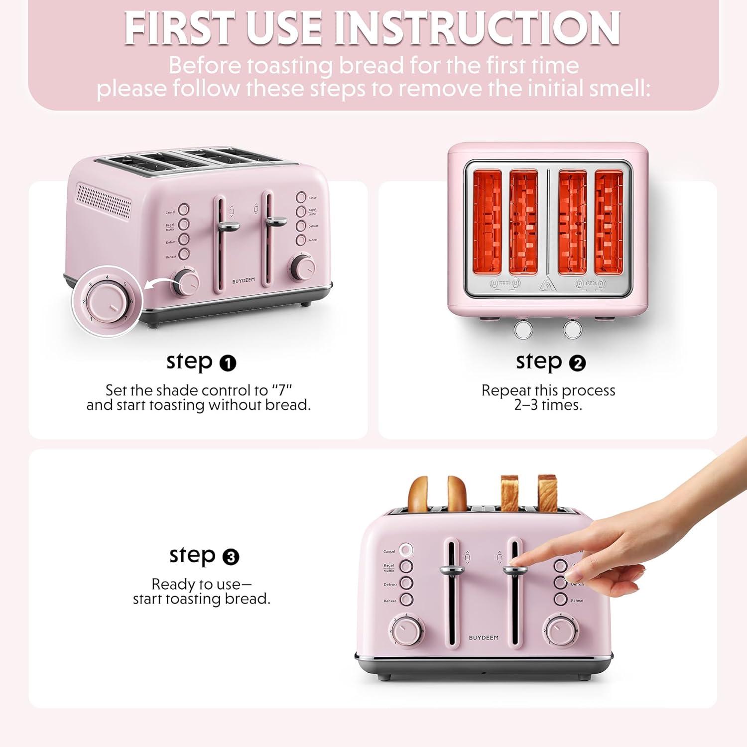 image:imageBUYDEEM DT620 2Slice Toaster Extra Wide Slots Retro Stainless Steel with High Lift Lever Bagel and Muffin Function Removal Crumb Tray 7Shade SettingsCozy GreenishPink