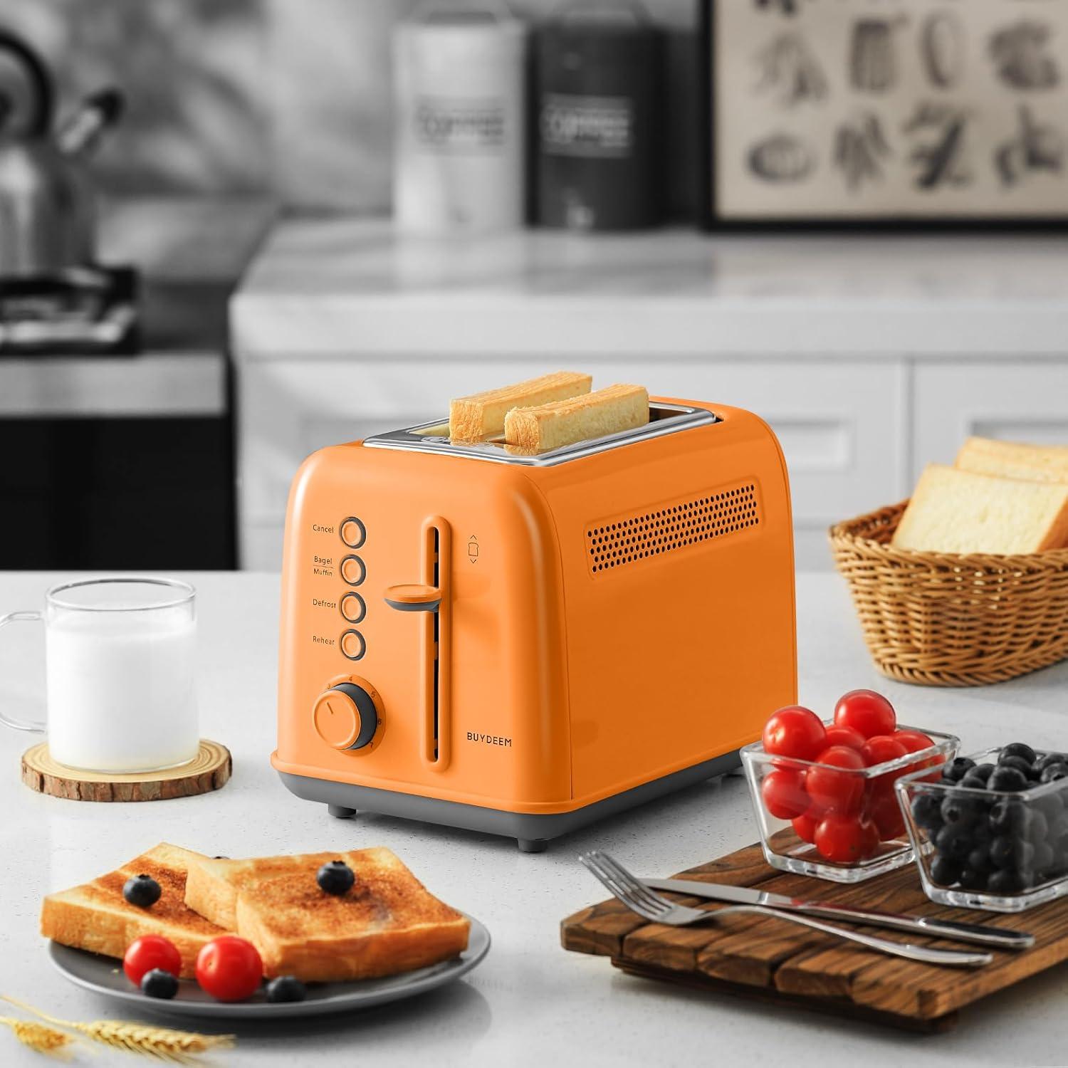 image:imageBUYDEEM DT620 2Slice Toaster Extra Wide Slots Retro Stainless Steel with High Lift Lever Bagel and Muffin Function Removal Crumb Tray 7Shade SettingsCozy GreenishOrange