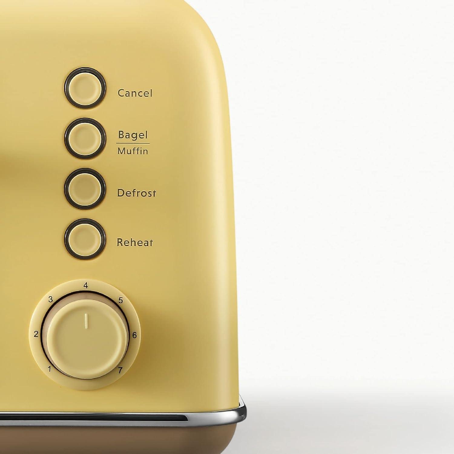 image:imageBUYDEEM DT620 2Slice Toaster Extra Wide Slots Retro Stainless Steel with High Lift Lever Bagel and Muffin Function Removal Crumb Tray 7Shade SettingsCozy GreenishMellow Yellow