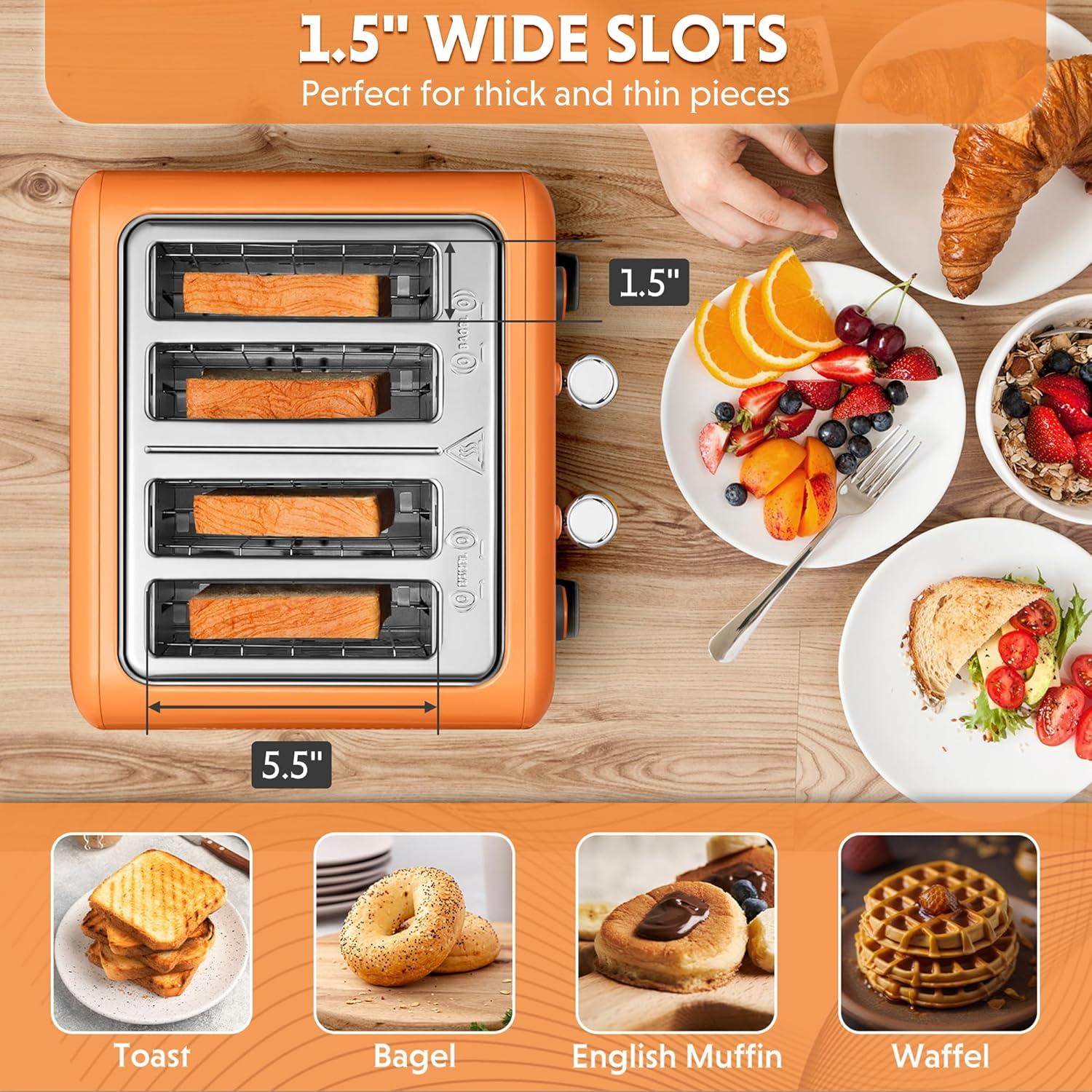image:imageBUYDEEM DT620 2Slice Toaster Extra Wide Slots Retro Stainless Steel with High Lift Lever Bagel and Muffin Function Removal Crumb Tray 7Shade SettingsCozy GreenishOrange