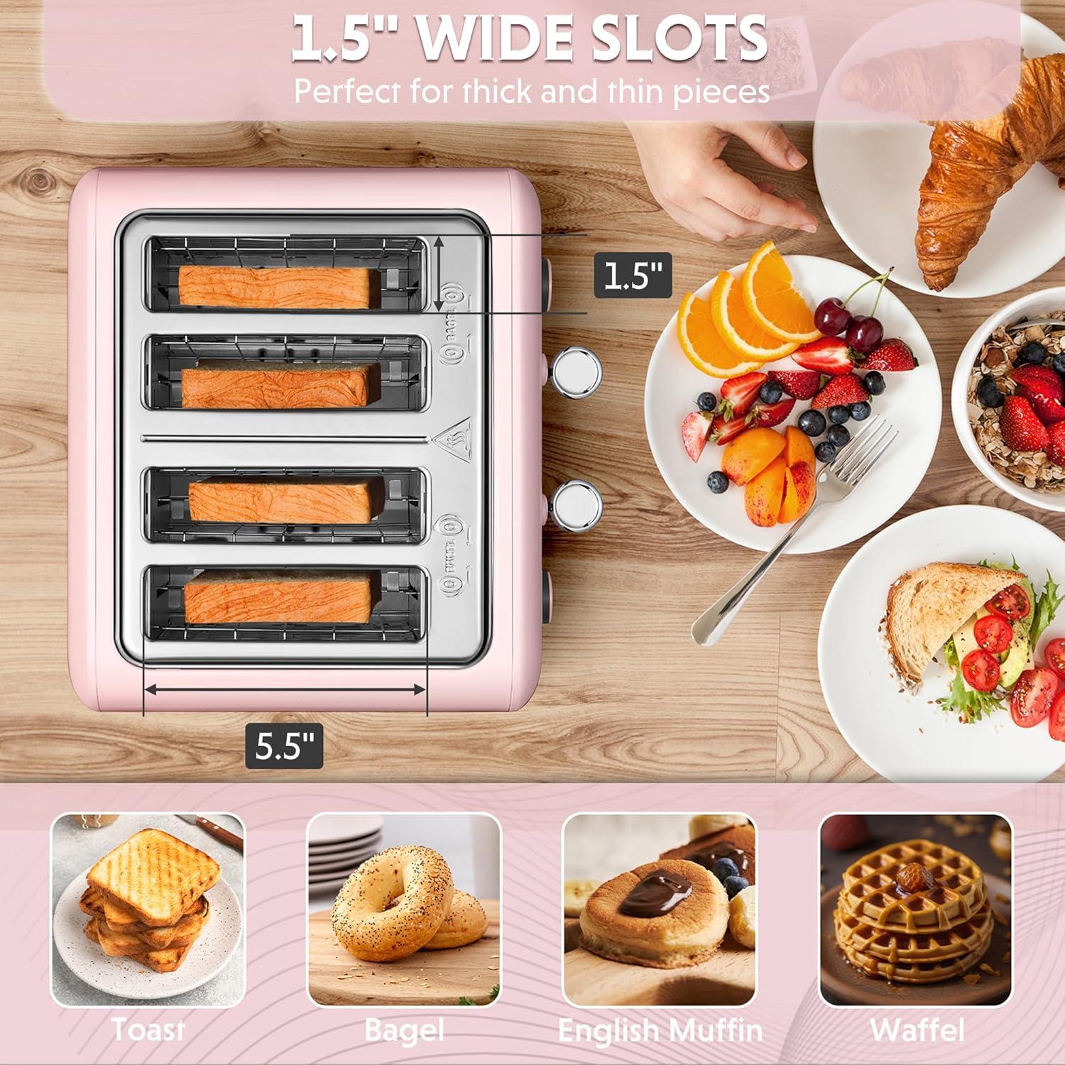 image:imageBUYDEEM DT620 2Slice Toaster Extra Wide Slots Retro Stainless Steel with High Lift Lever Bagel and Muffin Function Removal Crumb Tray 7Shade SettingsCozy GreenishPink