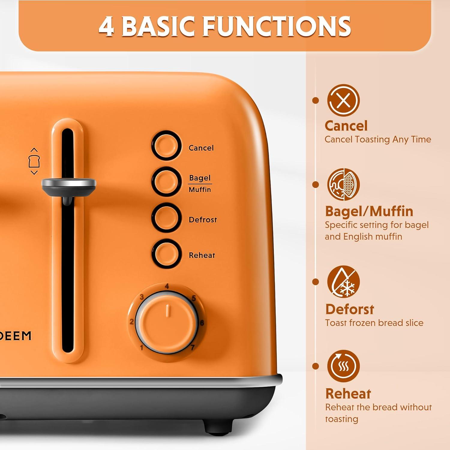 image:imageBUYDEEM DT620 2Slice Toaster Extra Wide Slots Retro Stainless Steel with High Lift Lever Bagel and Muffin Function Removal Crumb Tray 7Shade SettingsCozy GreenishOrange